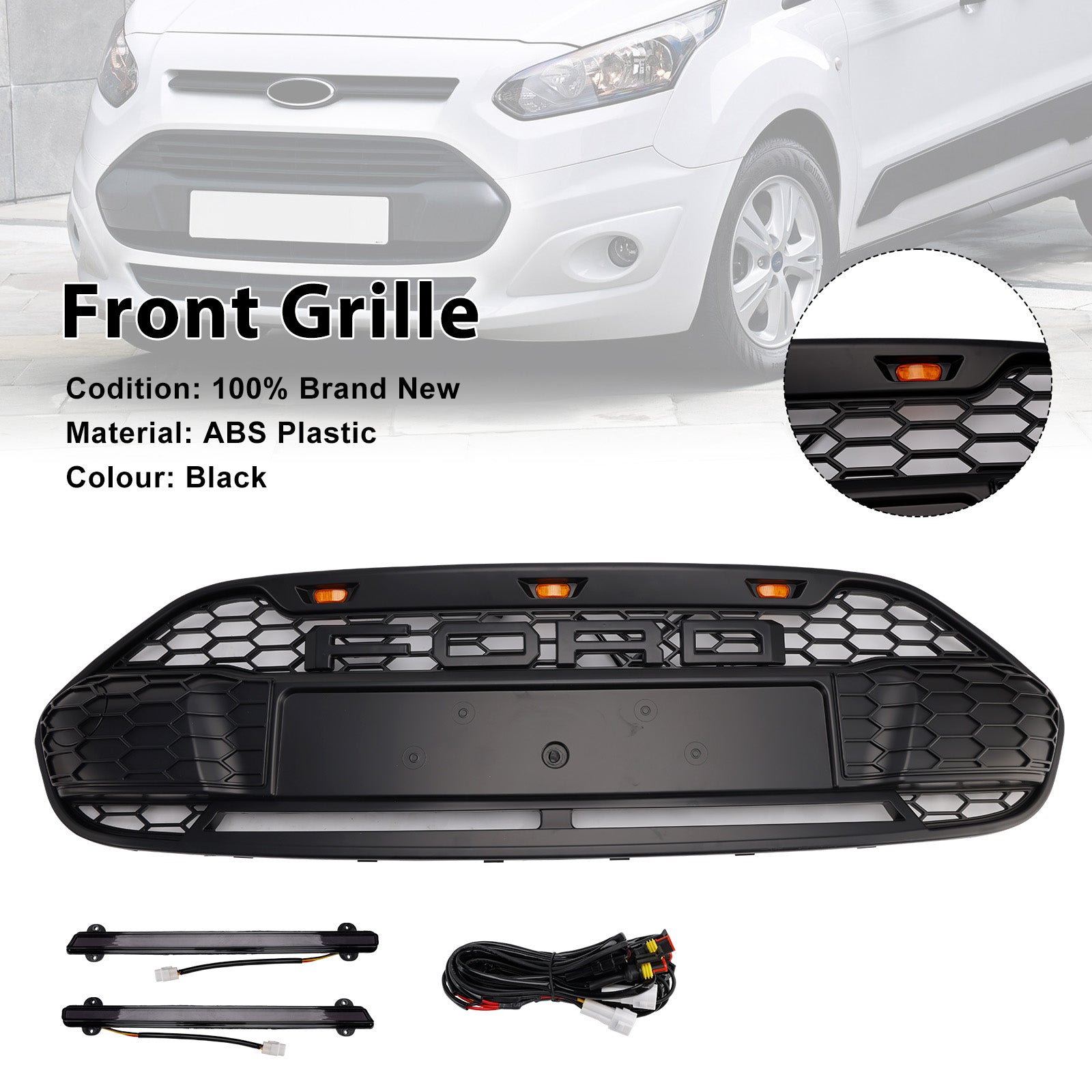 2014 2015 2016 2017 2018 Ford Transit Connect With LED Black Front Bumper Grill Grille