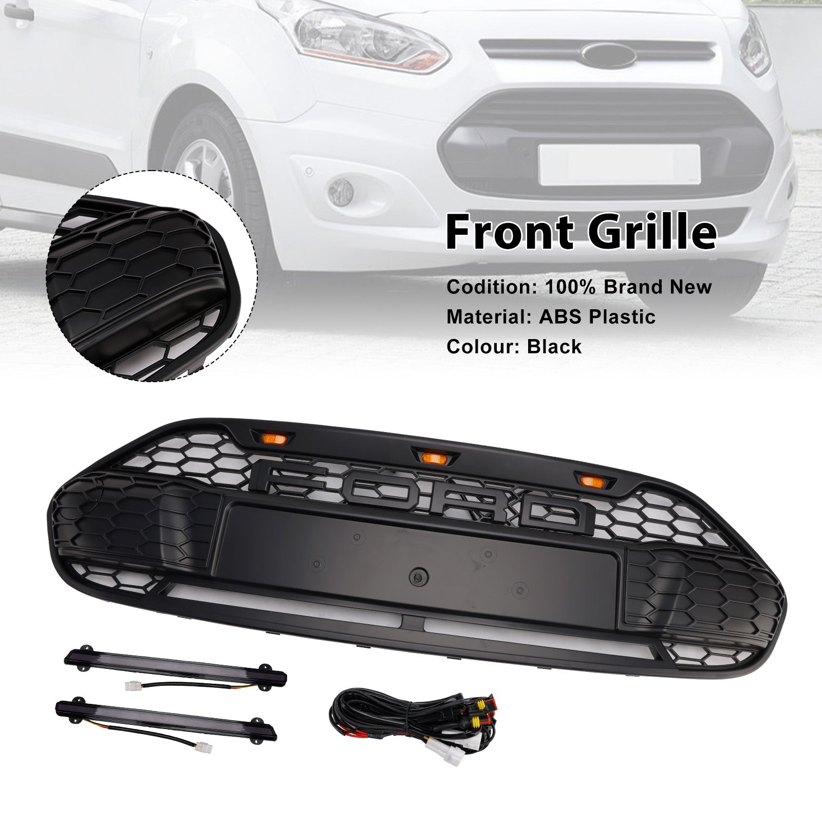 2014 2015 2016 2017 2018 Ford Transit Connect With LED Black Front Bumper Grill Grille