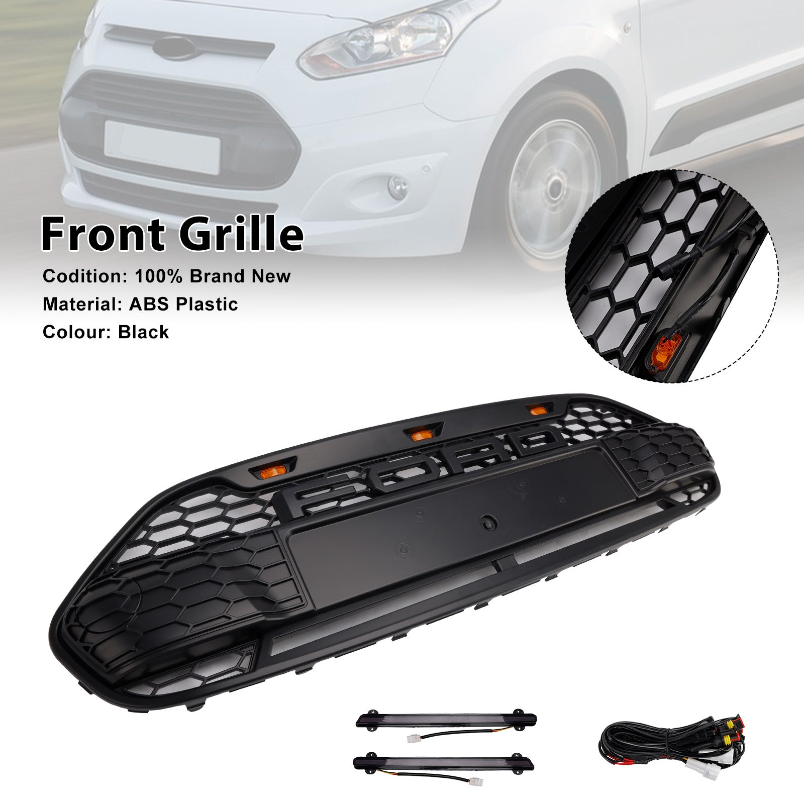 2014 2015 2016 2017 2018 Ford Transit Connect With LED Black Front Bumper Grill Grille