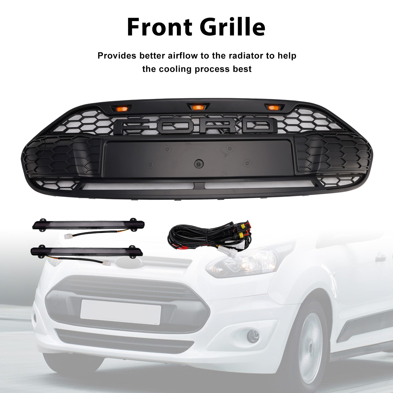 2014-2018 Ford Transit Connect W/LED Black Front Bumper Grill Grille