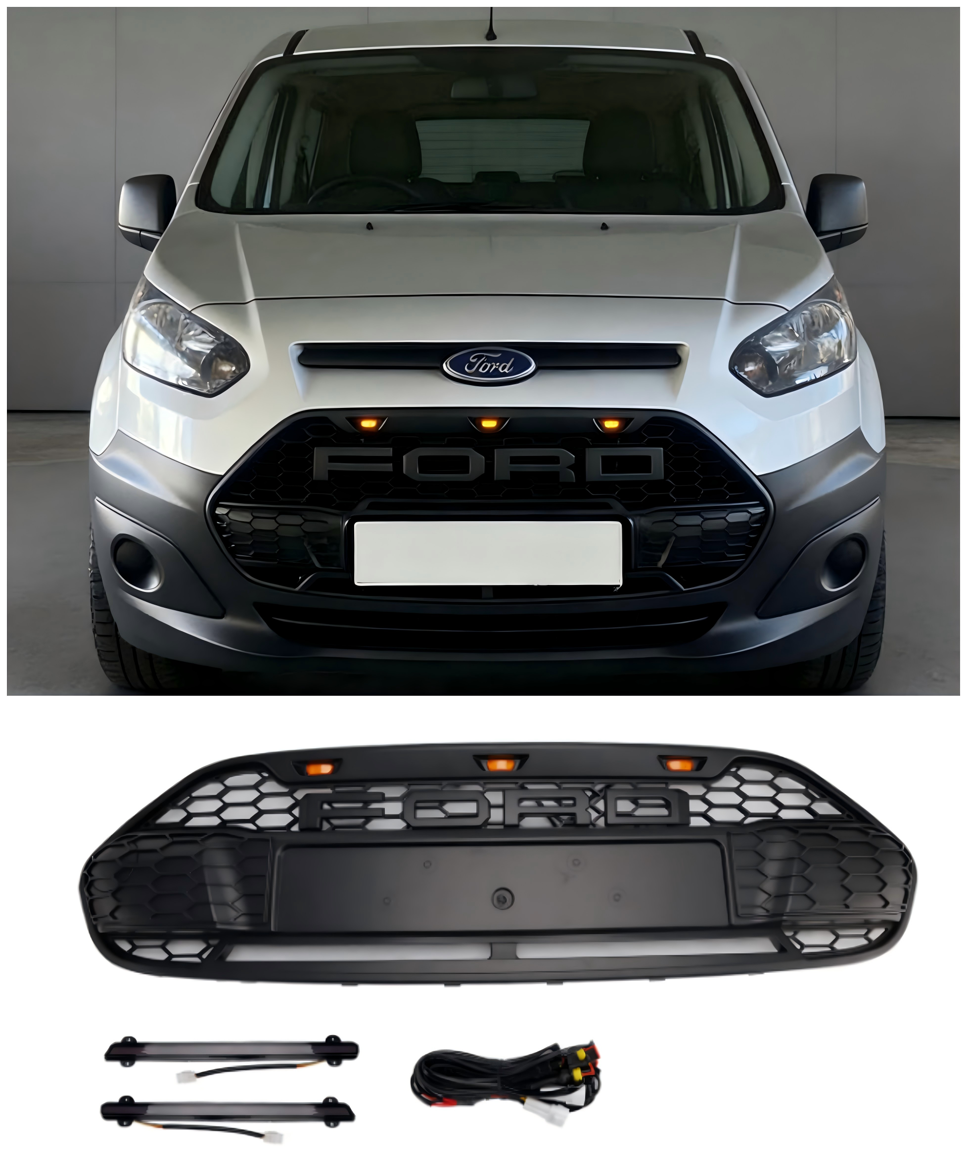 2014-2018 Ford Transit Connect W/LED Black Front Bumper Grill Grille