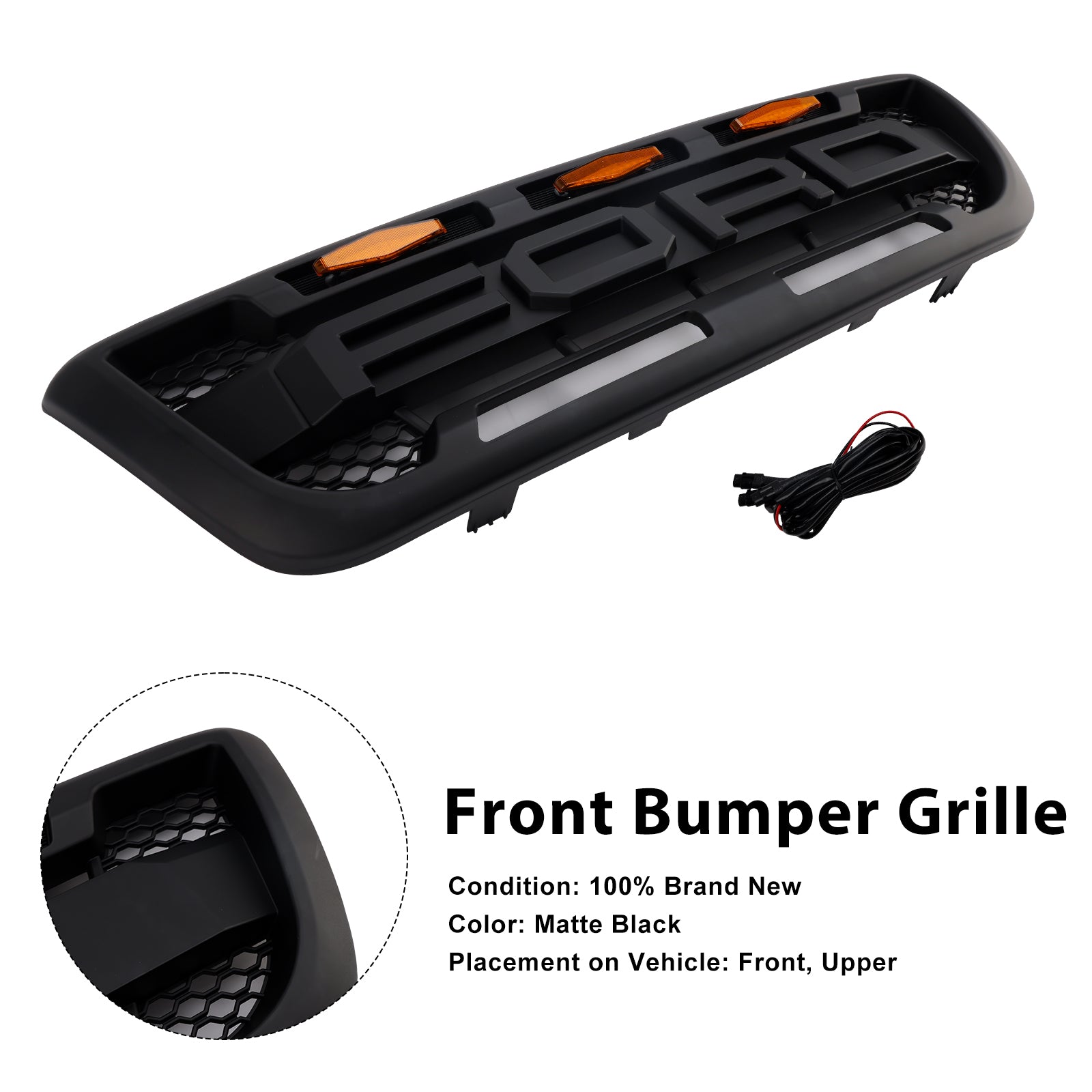 1998-2000 Ford Ranger With LED Light Matt Black Front Bumper Grill Grille