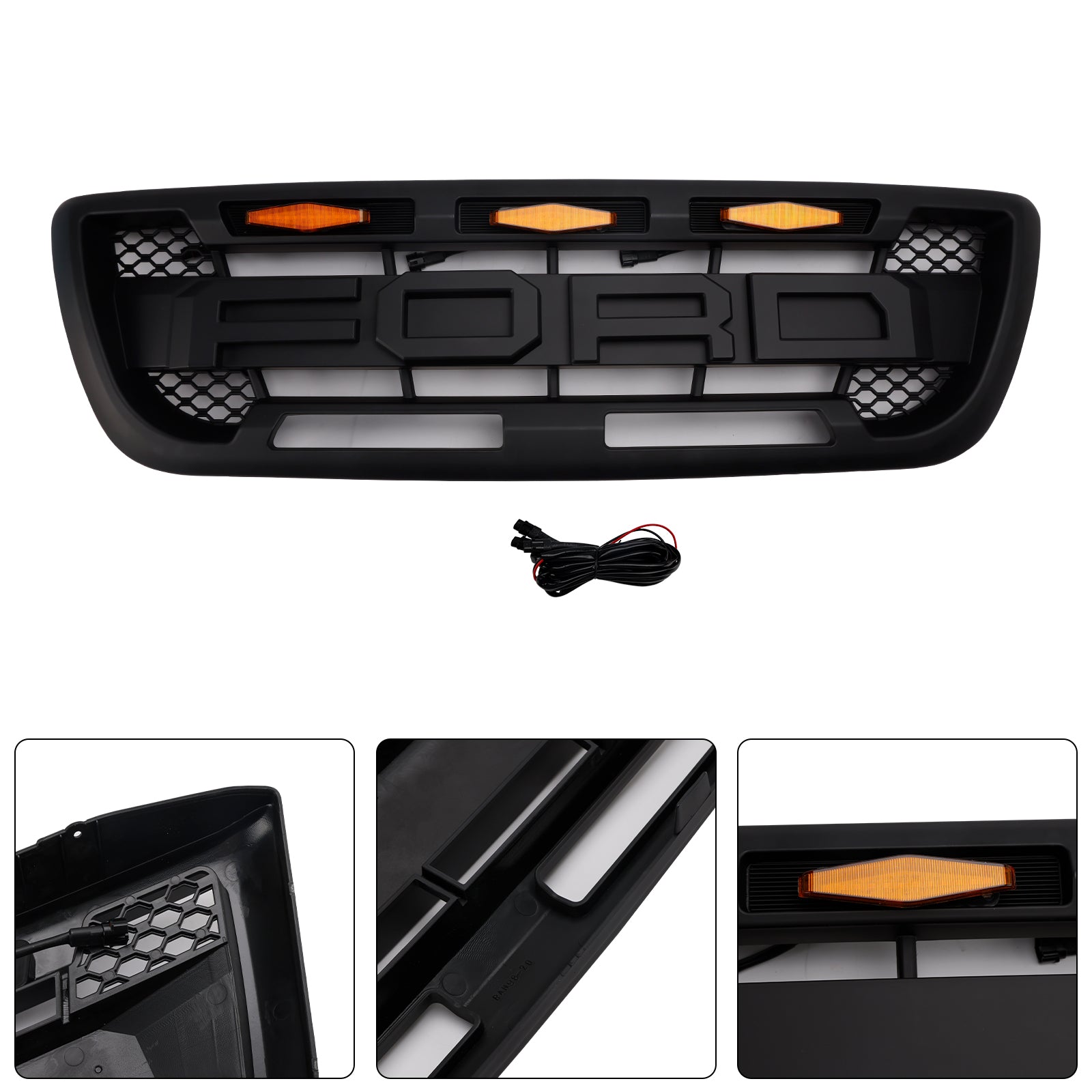 1998-2000 Ford Ranger With LED Light Matt Black Front Bumper Grill Grille