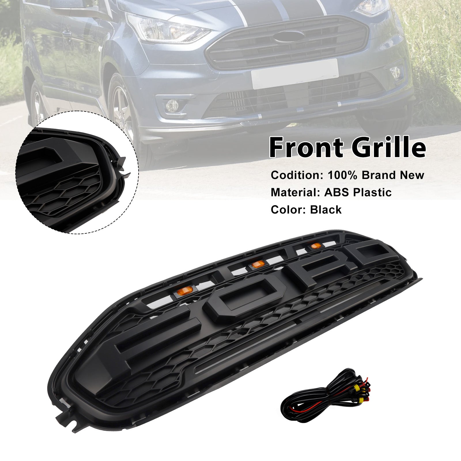 2019-2023 Ford Transit Connect W/LED Black Front Bumper Grill Grille