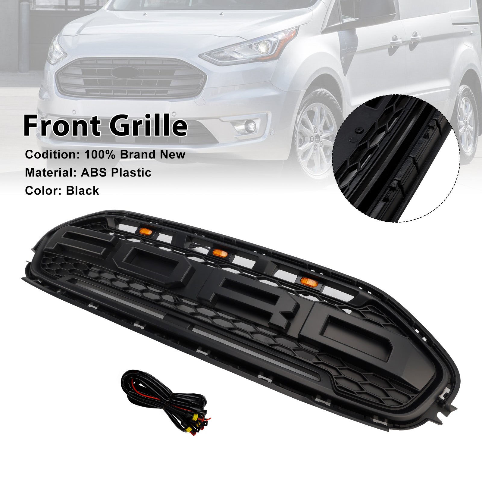 2019-2023 Ford Transit Connect W/LED Black Front Bumper Grill Grille