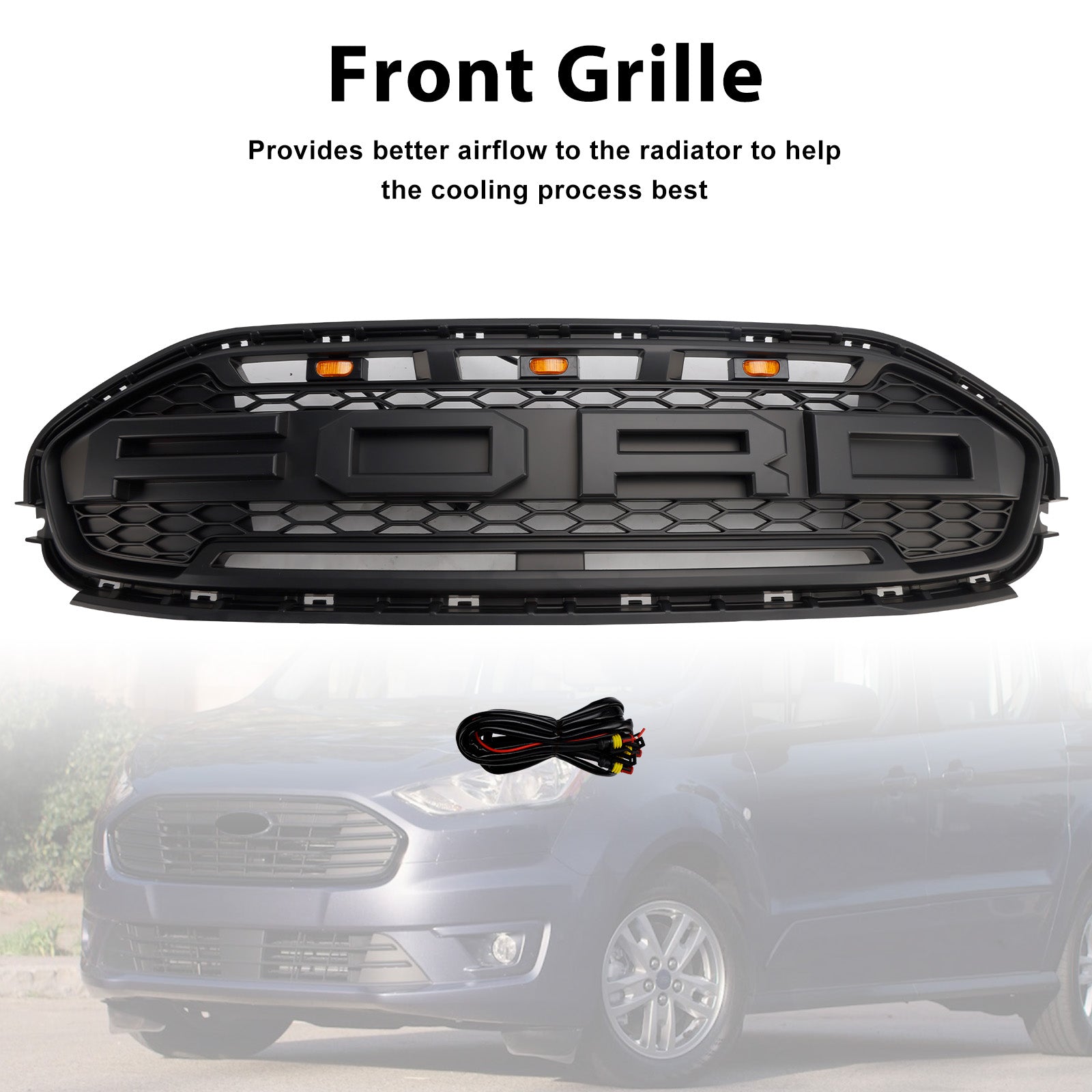 2019-2023 Ford Transit Connect W/LED Black Front Bumper Grill Grille