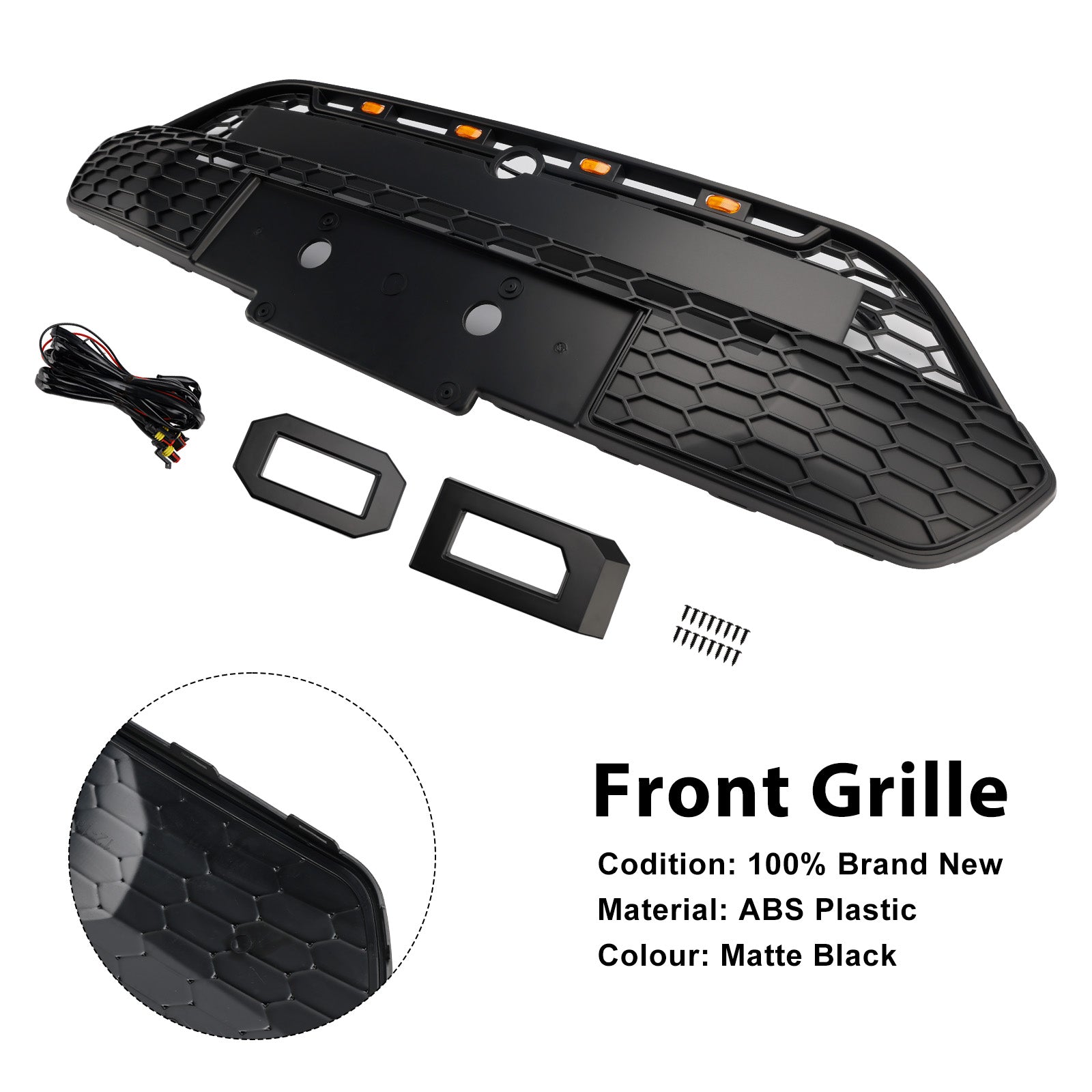 Ford Transit Custom 2013-2017 Matte Black Front Bumper Grille Grill With LED