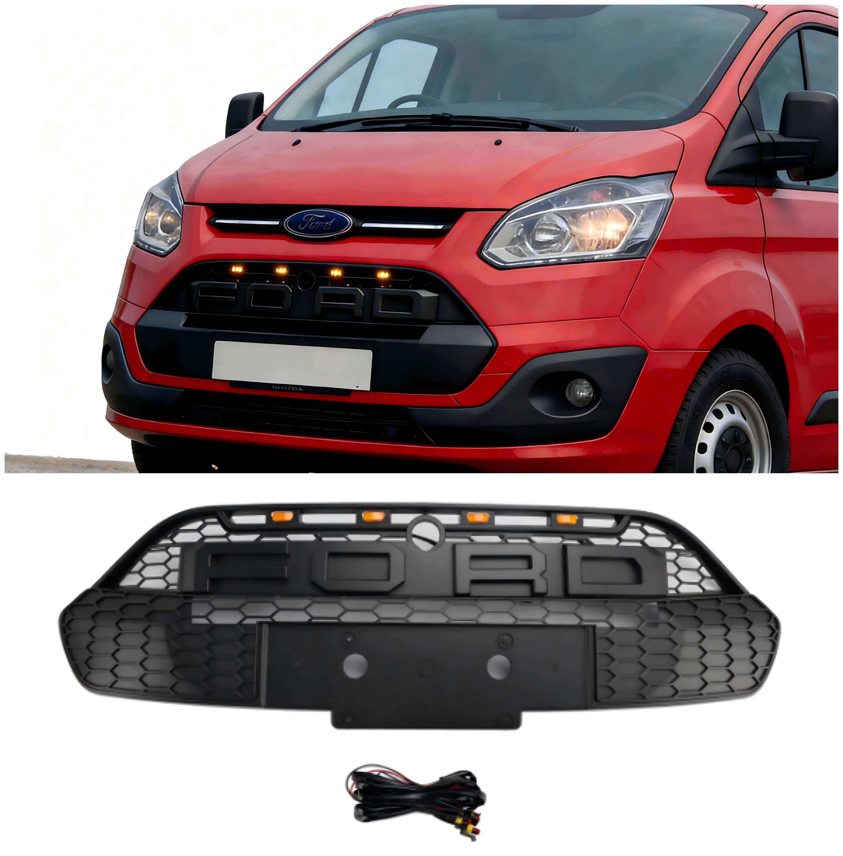 2013 2014 2015 2016 2017 Ford Transit Custom With LED Matte Black Front Bumper Grille Grill