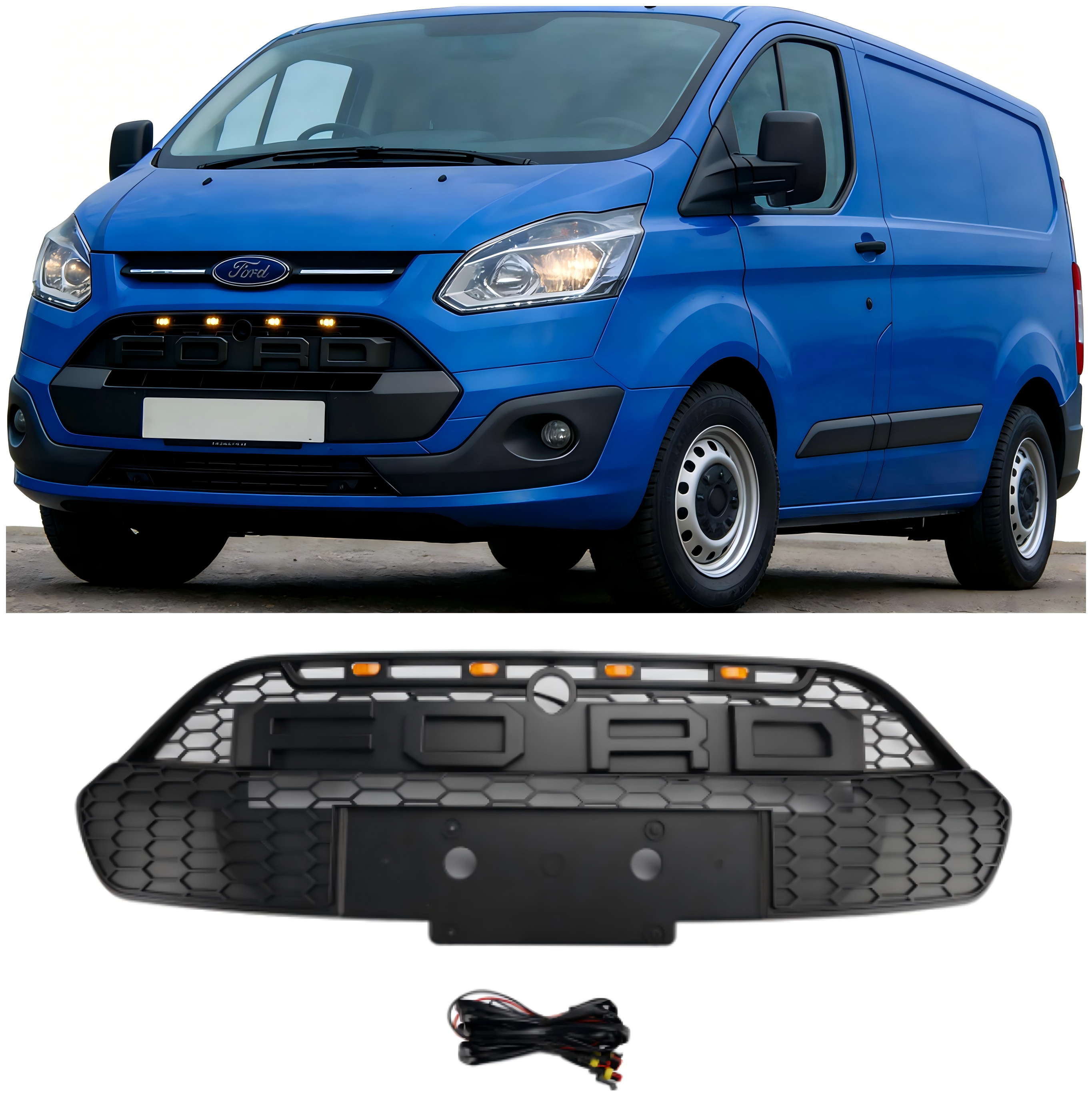 2013-2017 Ford Transit Custom W/LED Matte Black Front Bumper Grille Grill
