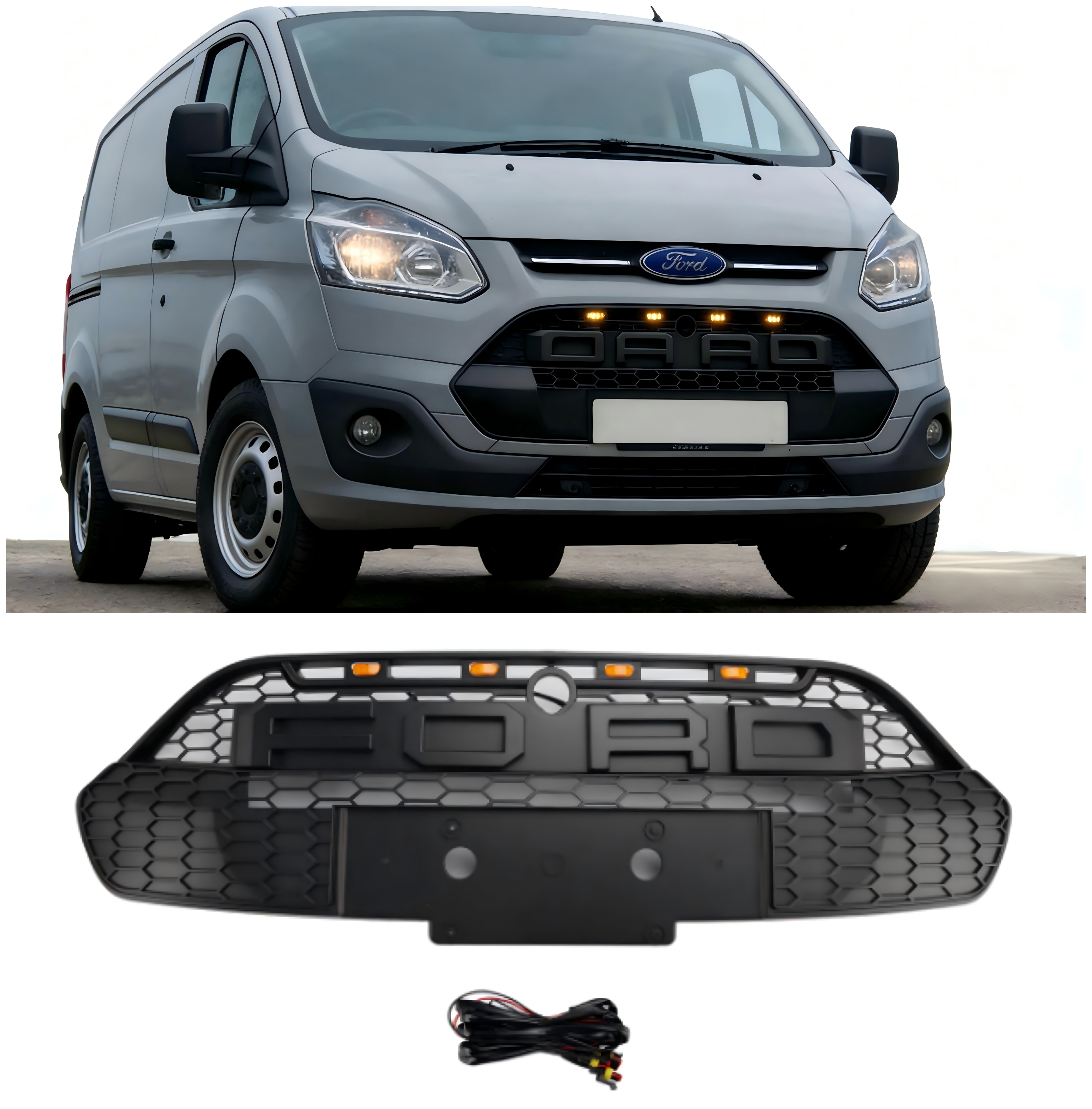 2013 2014 2015 2016 2017 Ford Transit Custom With LED Matte Black Front Bumper Grille Grill