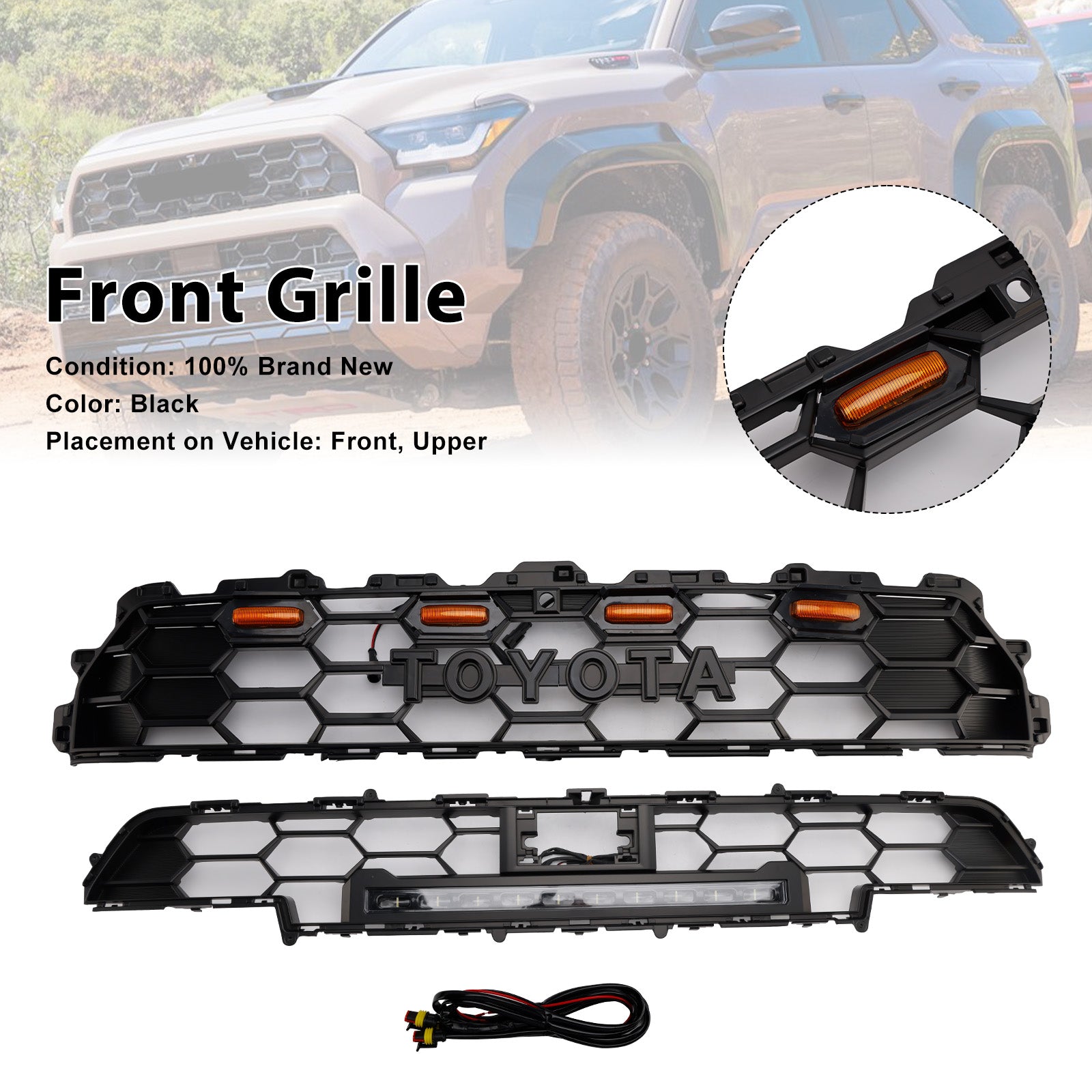 2024+ Toyota 4Runner TRD PRO W/Light Bar Front Bumper Grille Grill Black