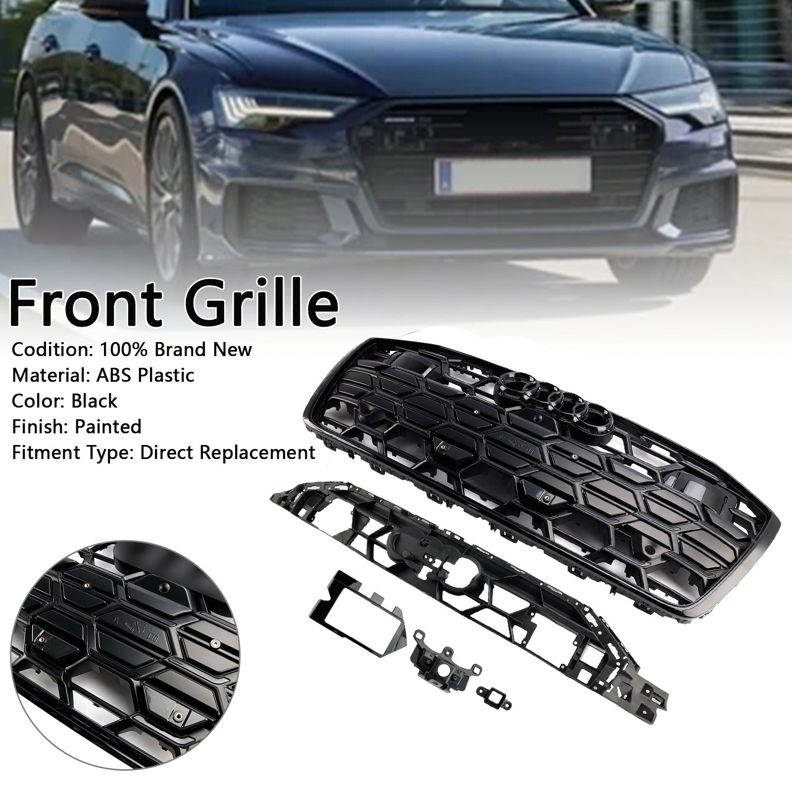 2019 2020 2021 2022 2023 Audi A6 S6 Black Front Challed Grille Grill 4K0853651T