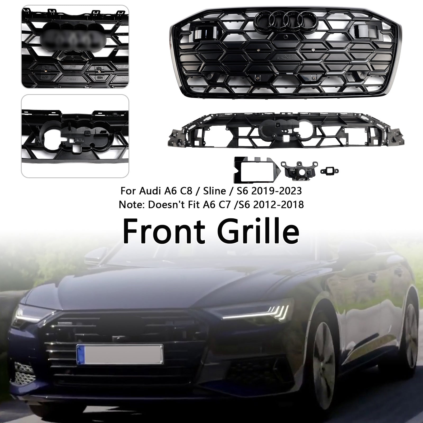 2019 2020 2021 2022 2023 Audi A6 S6 Black Front Challed Grille Grill 4K0853651T