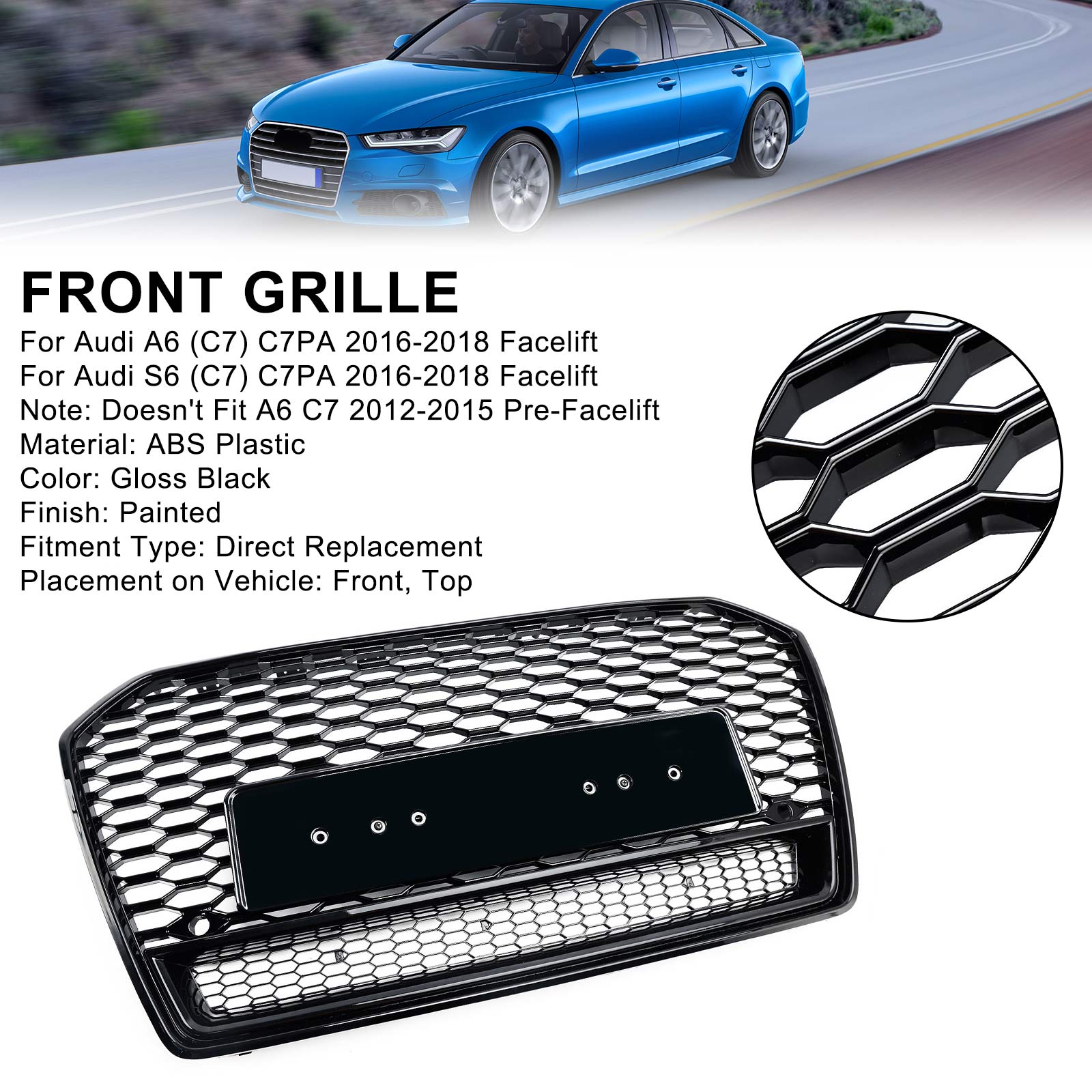 2016-2018 Audi S6 (C7) C7PA FACELIFT RS6 MUNHOMB MESH GRILLA FRONTAL GRILL