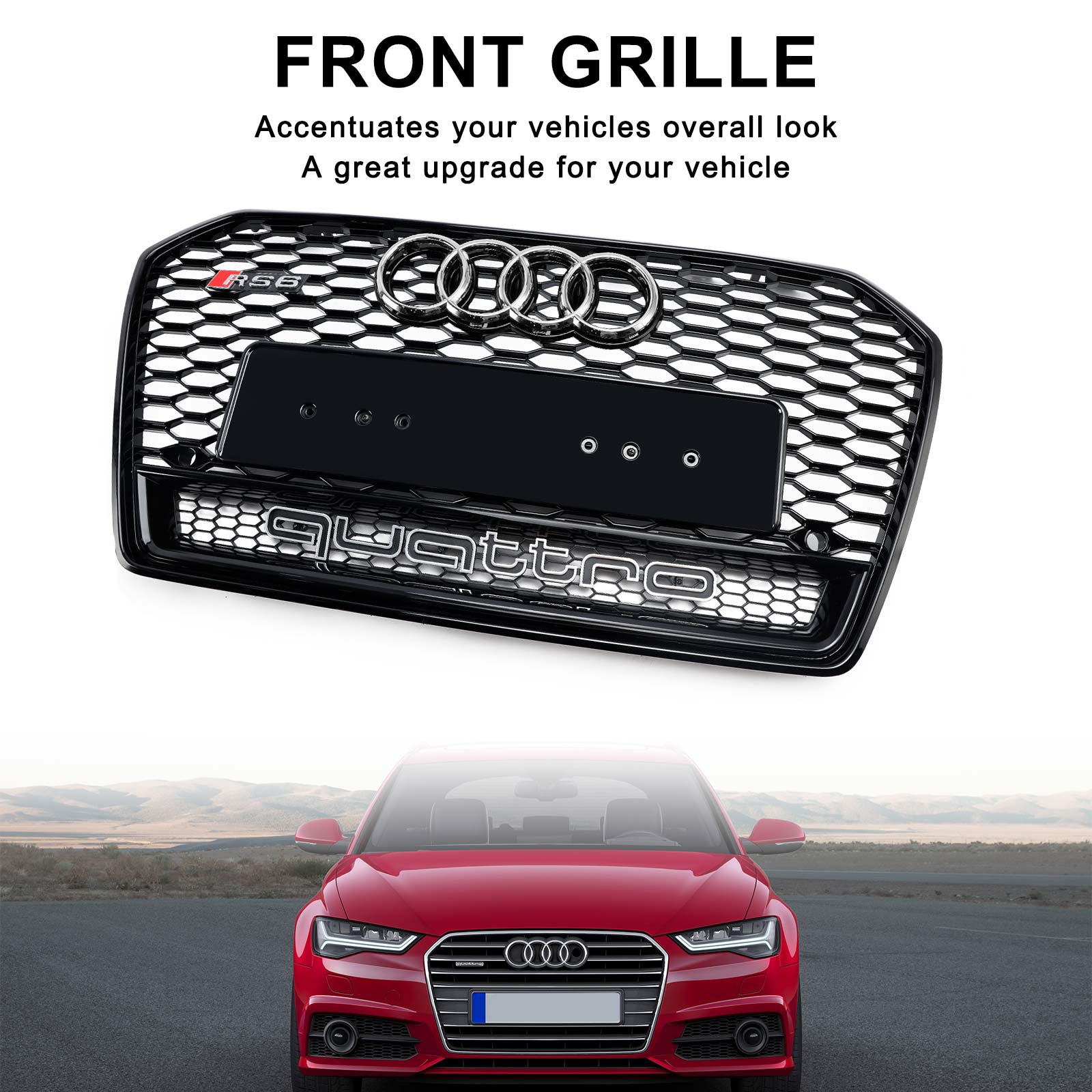 2016 2017 2018 Audi A6 S6 C7 C7PA RS6 štýl Honeycomb Mesh Front Grill Black Black