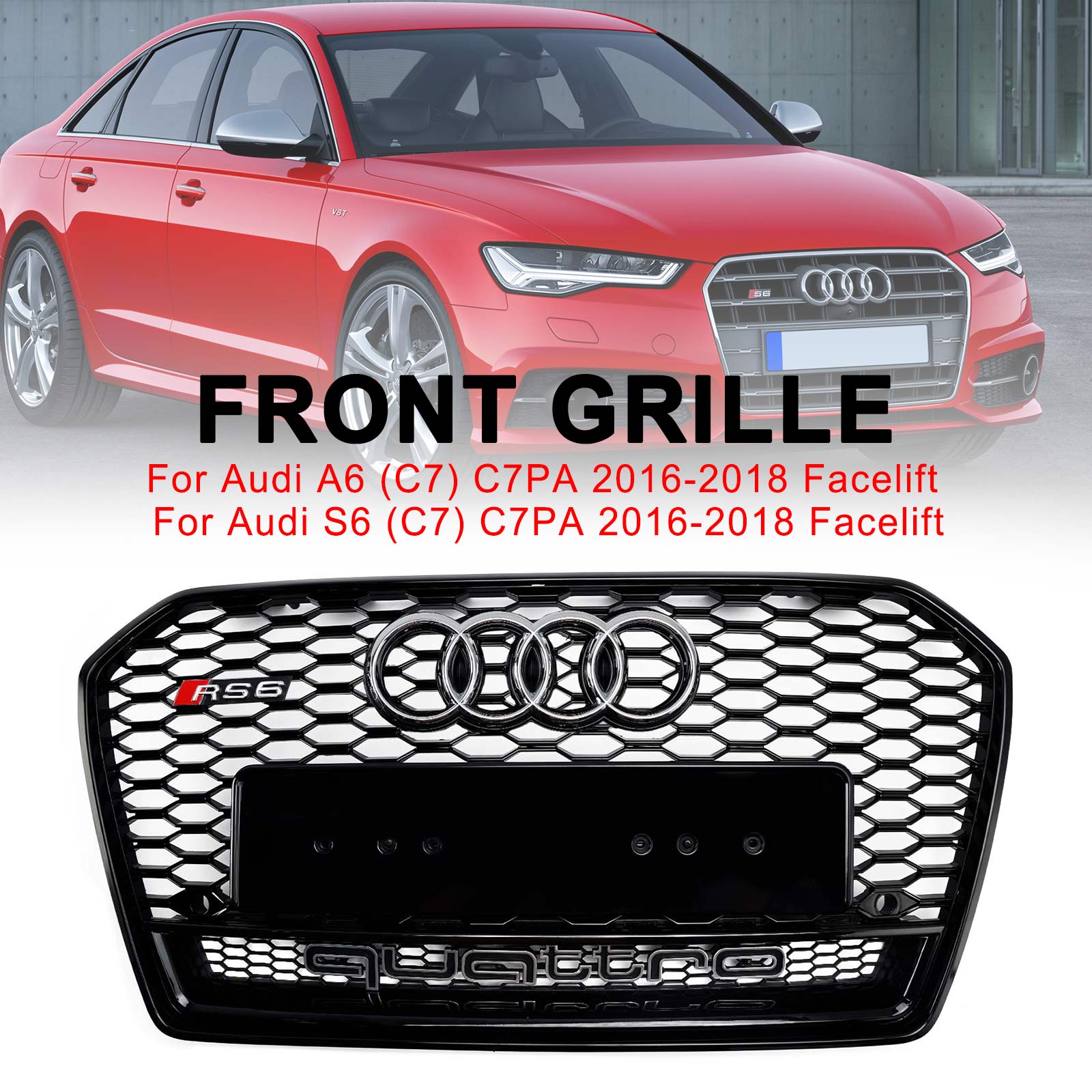 2016 2017 2018 Audi A6 S6 C7 C7PA RS6 štýl Honeycomb Mesh Front Grill Black Black