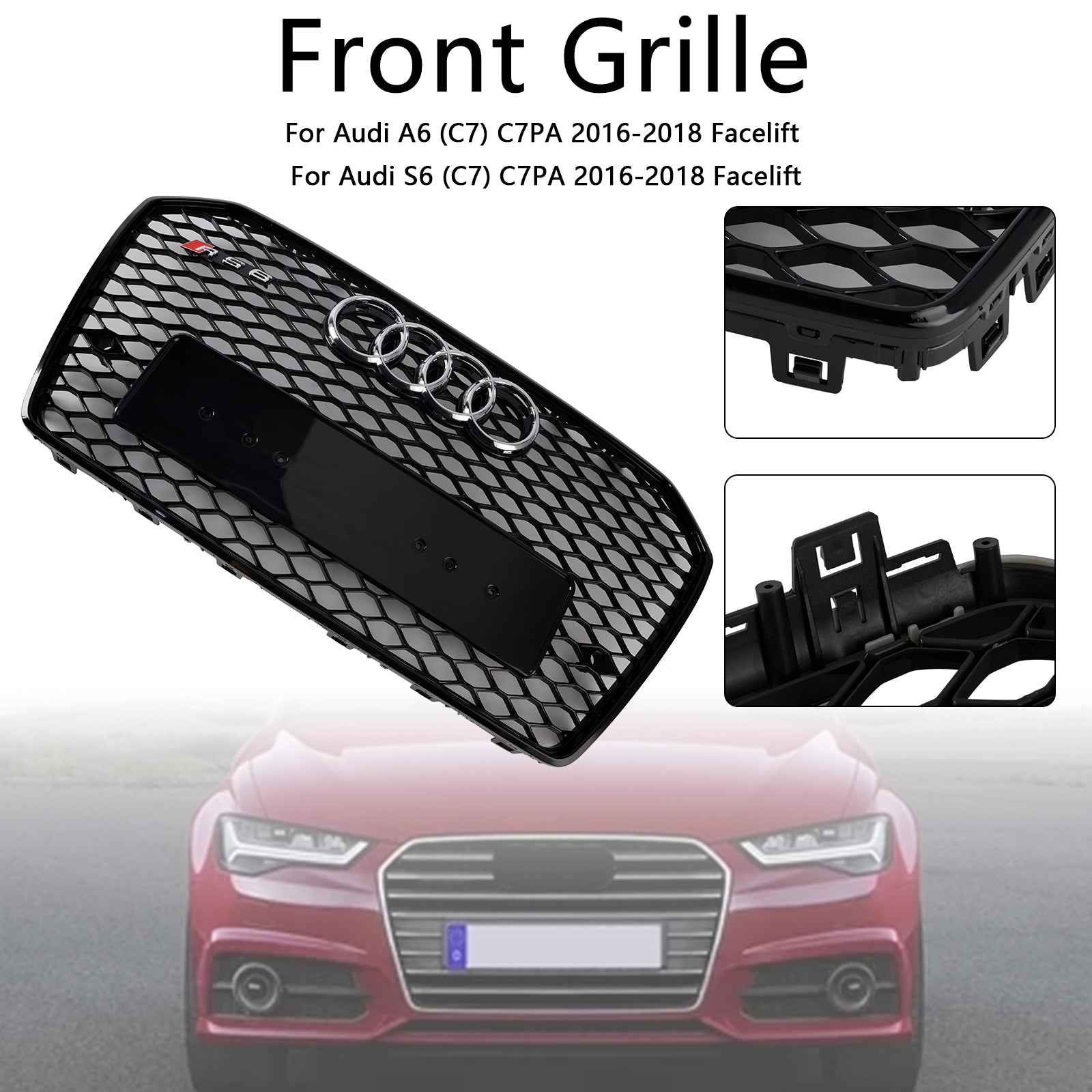 2016-2018 Audi A6 (C7) C7PA Facelift RS6 Front Honeycomb Mesh Grille