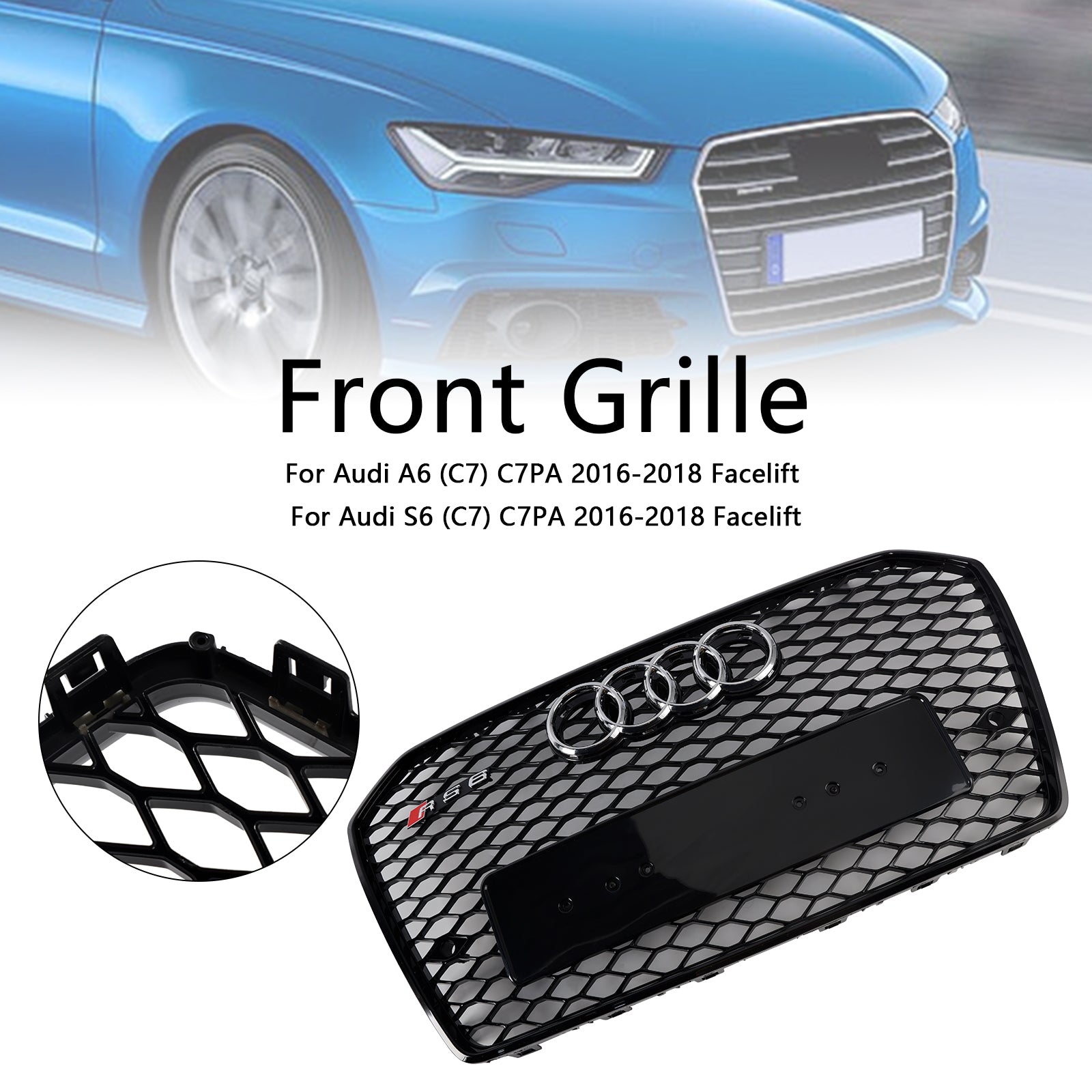 2016-2018 Audi A6 (C7) C7PA Facelift RS6 Front Honeycomb Mesh Grille