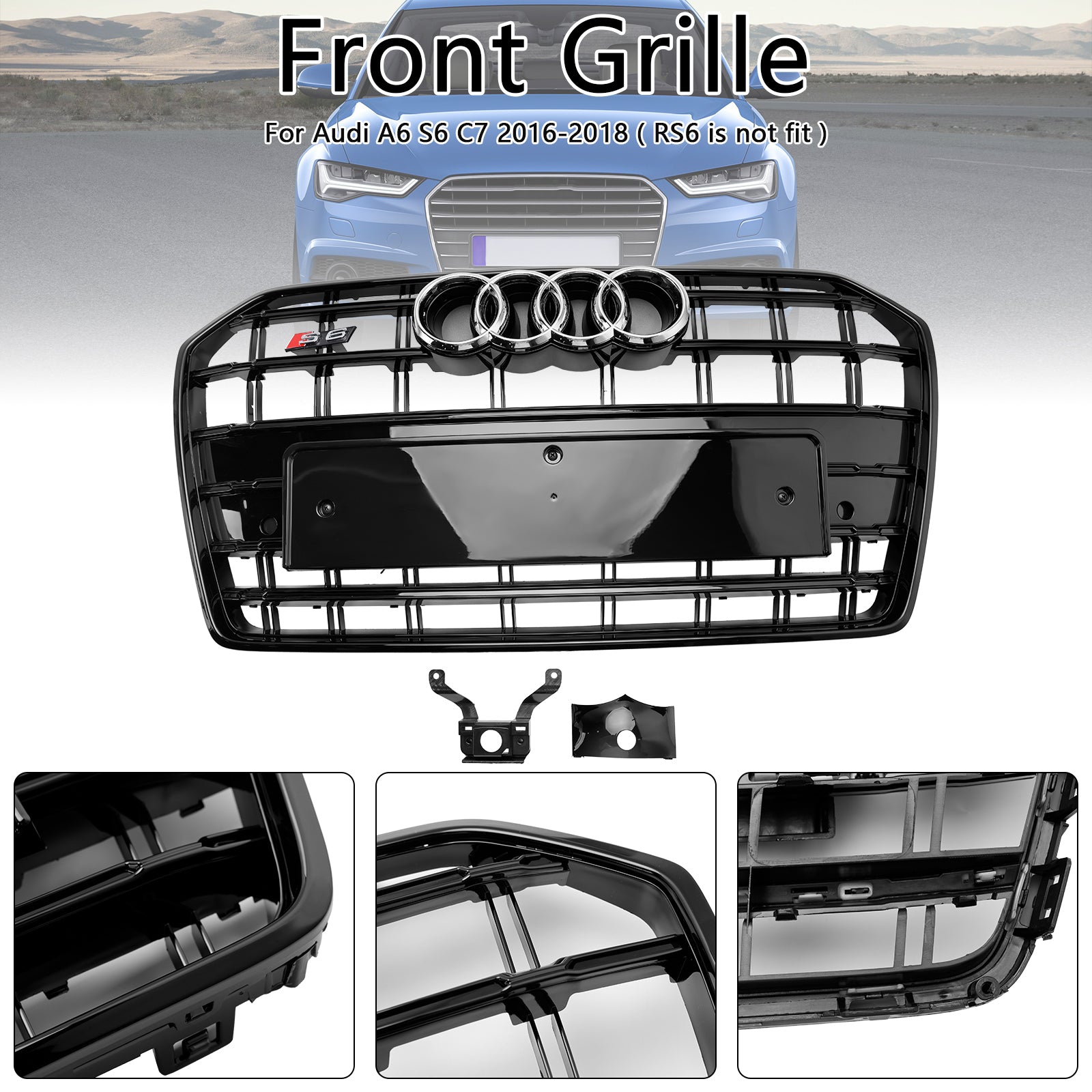 Griglia per paraurti anteriore Audi A6 S6 C7 S6 Style 2016-2018 nera
