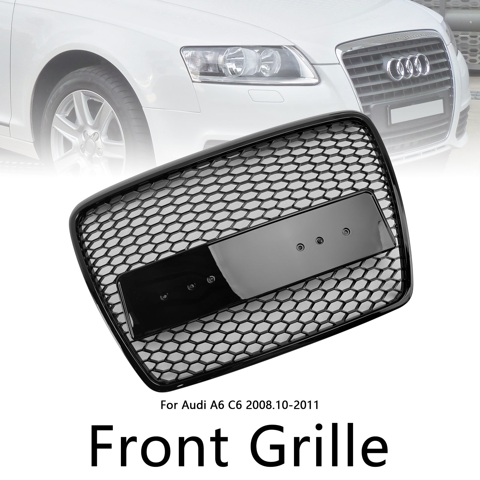 2008-2011 Audi A6 C6 Facelift Black Front Honeycomb Bumper Grill Grille