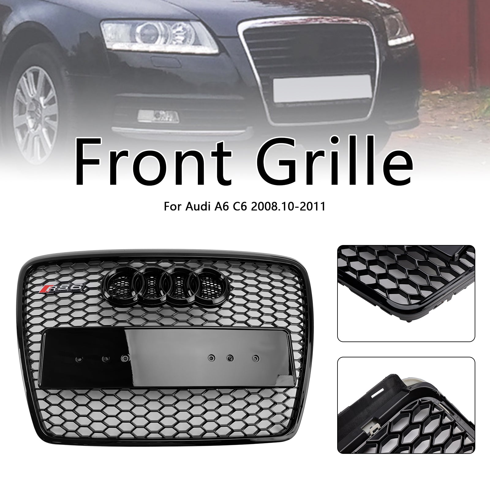 2008 2009 2010 2011 Audi A6 C6 Facelift Black Front Honeycomb Bumper Grill Grille