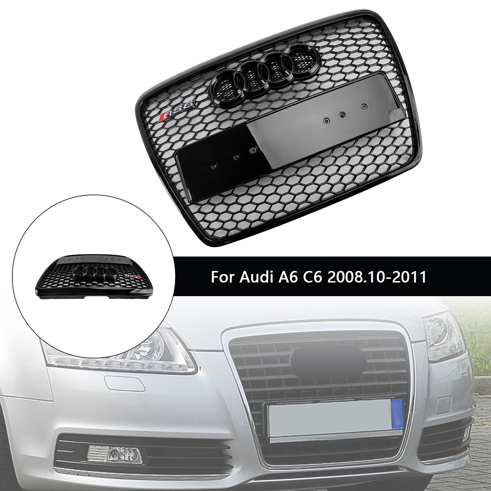 2008-2011 Audi A6 C6 Facelift Black Front Honeycomb Bruper Grill Grill