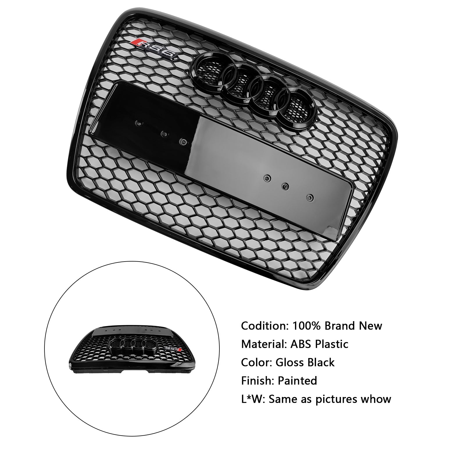 2008 2009 2010 2011 Audi A6 C6 Facelift Black Front Honeycomb Bumper Grill Grille