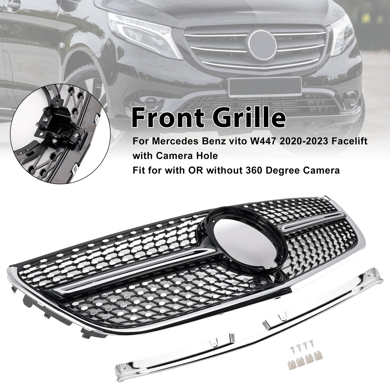 Mercedes Vito 2014-2023 W447 Chromen voorbumpergrille Diamond