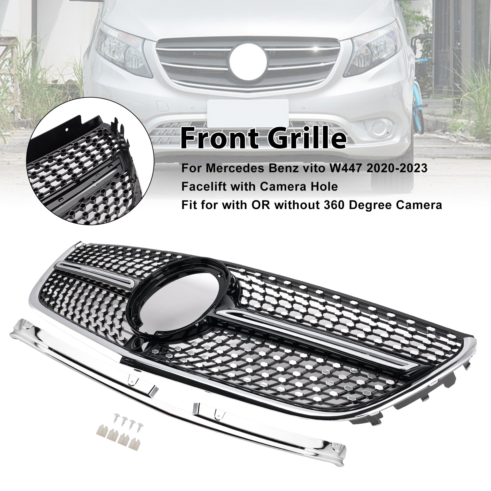 Mercedes Vito 2014-2023 W447 Chromen voorbumpergrille Diamond