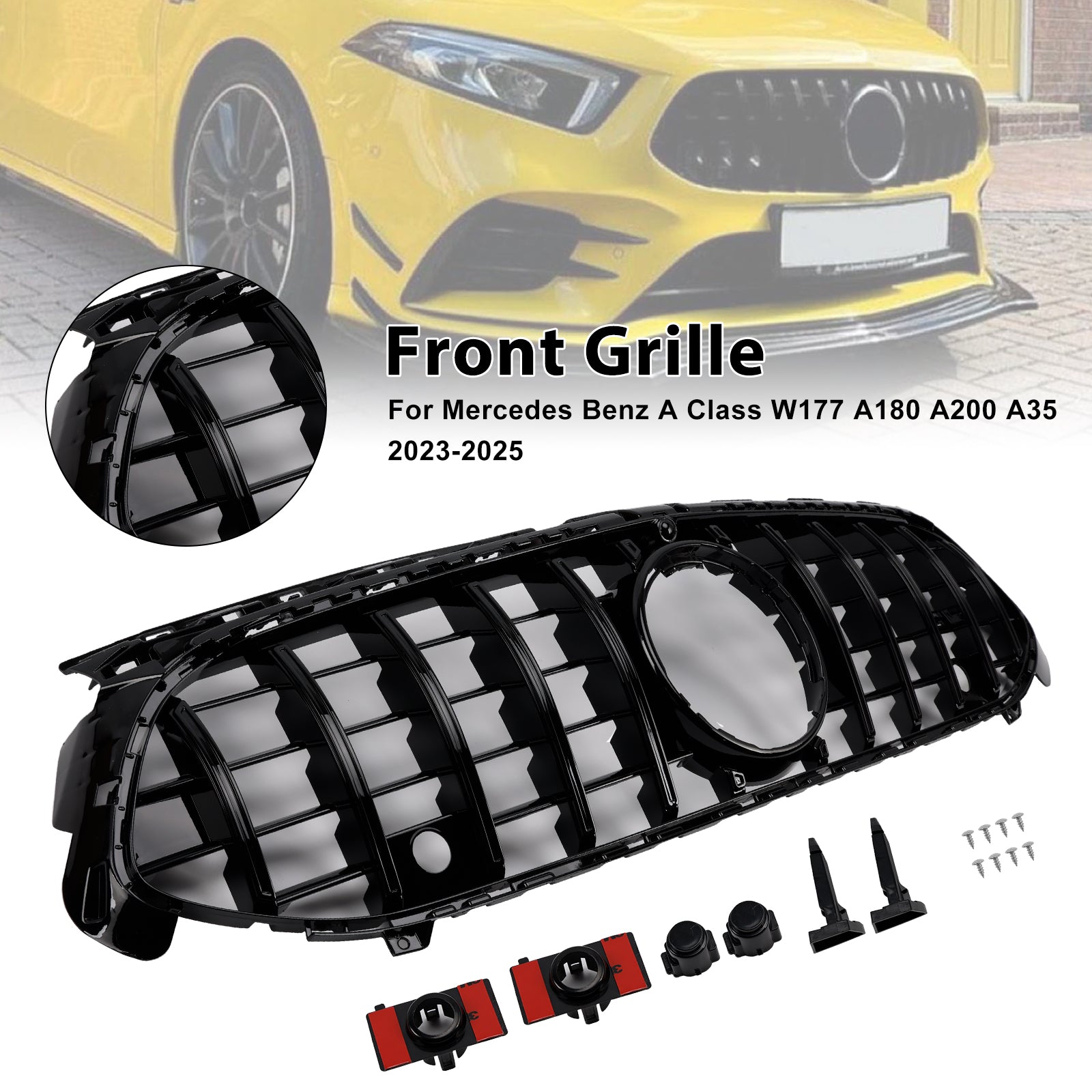 2023-2025 Mercedes A-klass W177 A35 A180 Glanssvart frontgrill