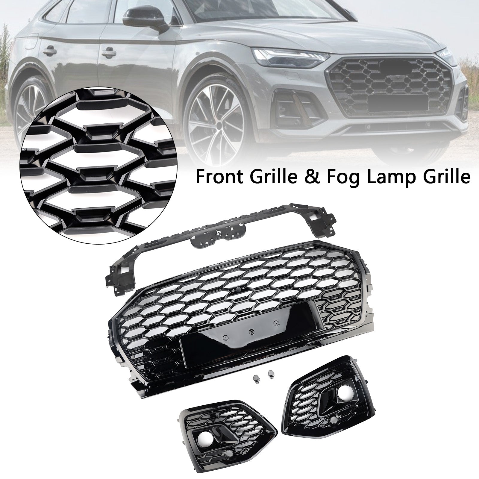 Grille de pare-chocs avant en nid d'abeille pour Audi Q5 2021-2025 & Cache-phares antibrouillard
