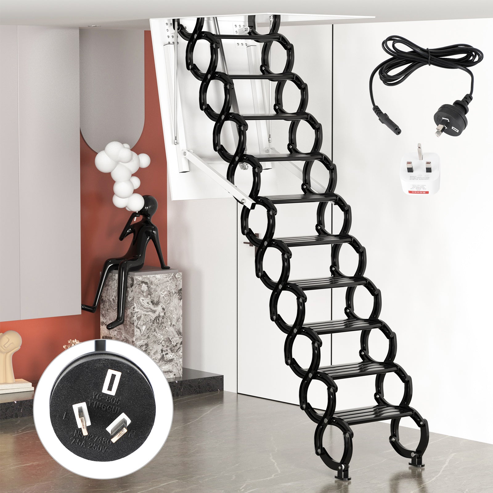 Elektrische zolderladder aluminium opvouwbaar 70 * 100 cm 9,5 ft met afstandsbediening voor zolder UK