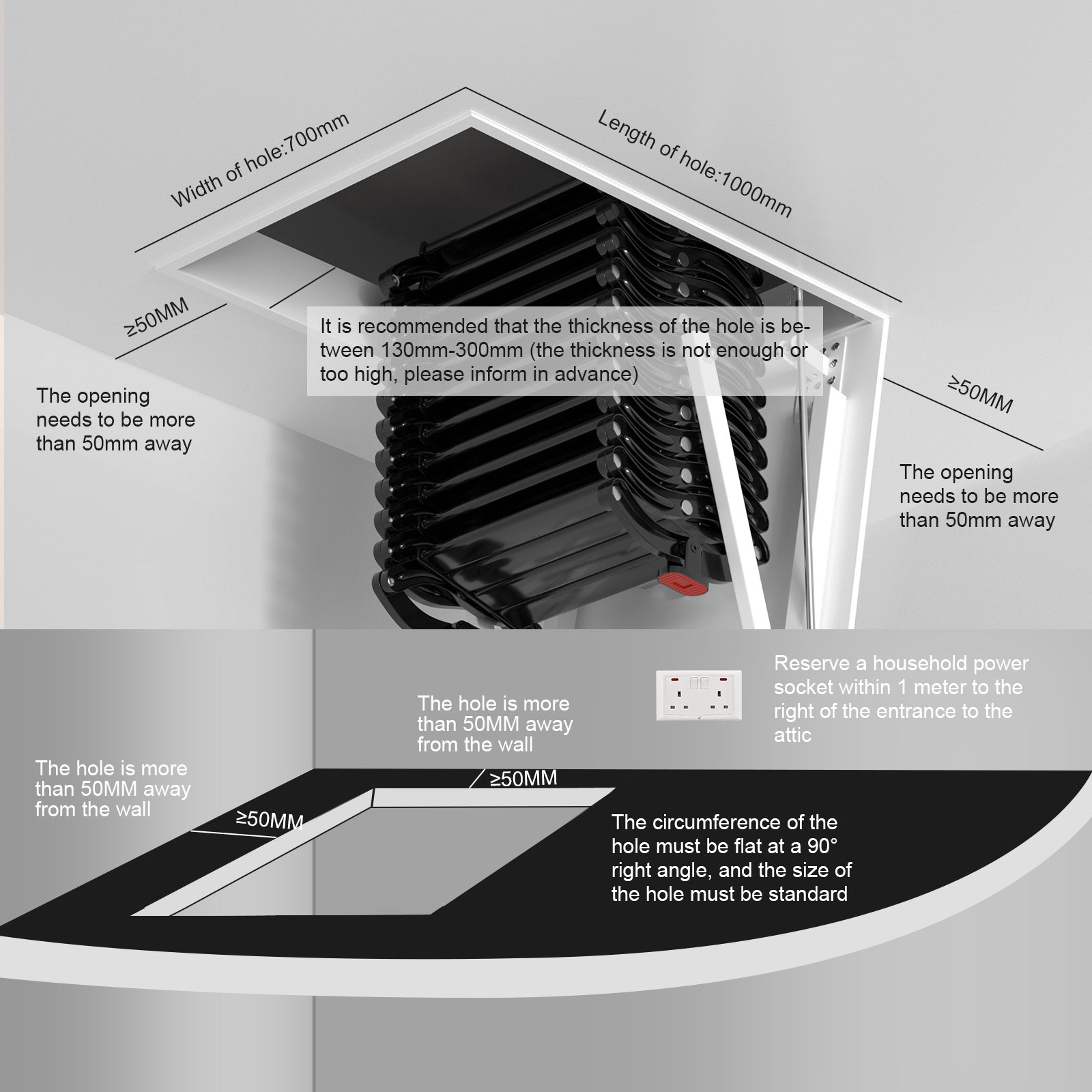 Elektrische zolderladder aluminium opvouwbaar 70 * 100 cm 9,5 ft met afstandsbediening voor zolder UK