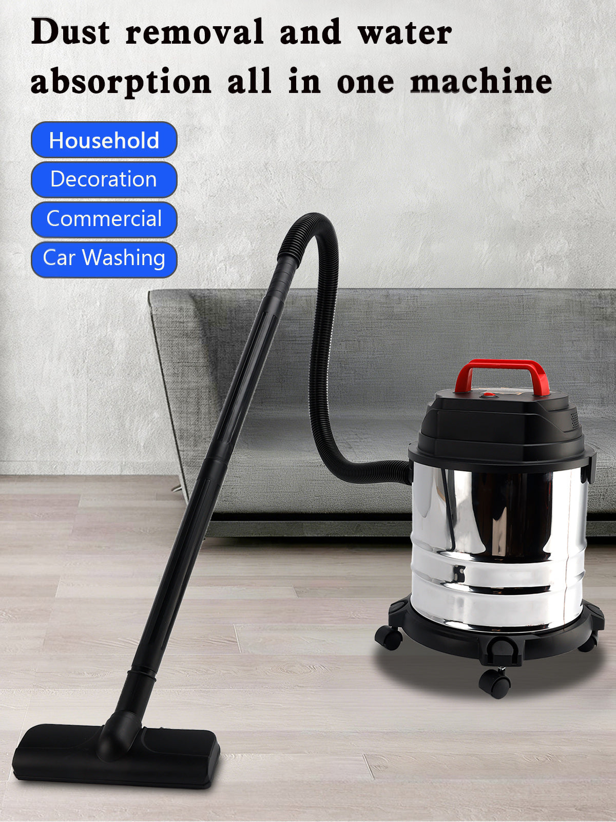 5 Gallon Steel Stainless Wet/Dry Canister Vac Shop Vacuum Cleaner 1800W