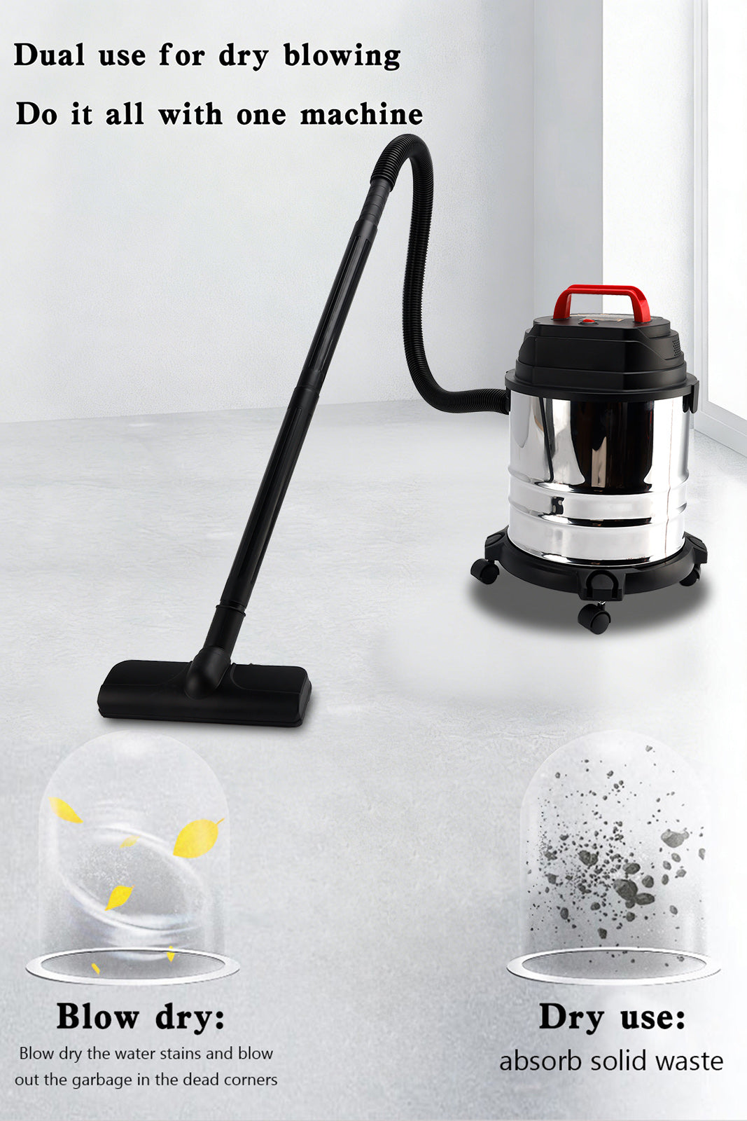 5 Gallon Steel Stainless Wet/Dry Canister Vac Shop Vacuum Cleaner 1800W