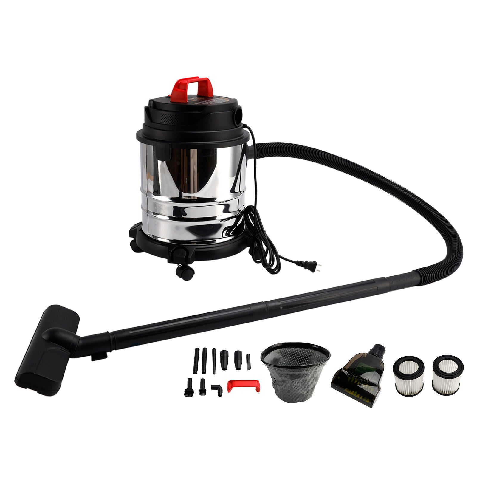 5 Gallon Steel Stainless Wet/Dry Canister Vac Shop Vacuum Cleaner 1800W