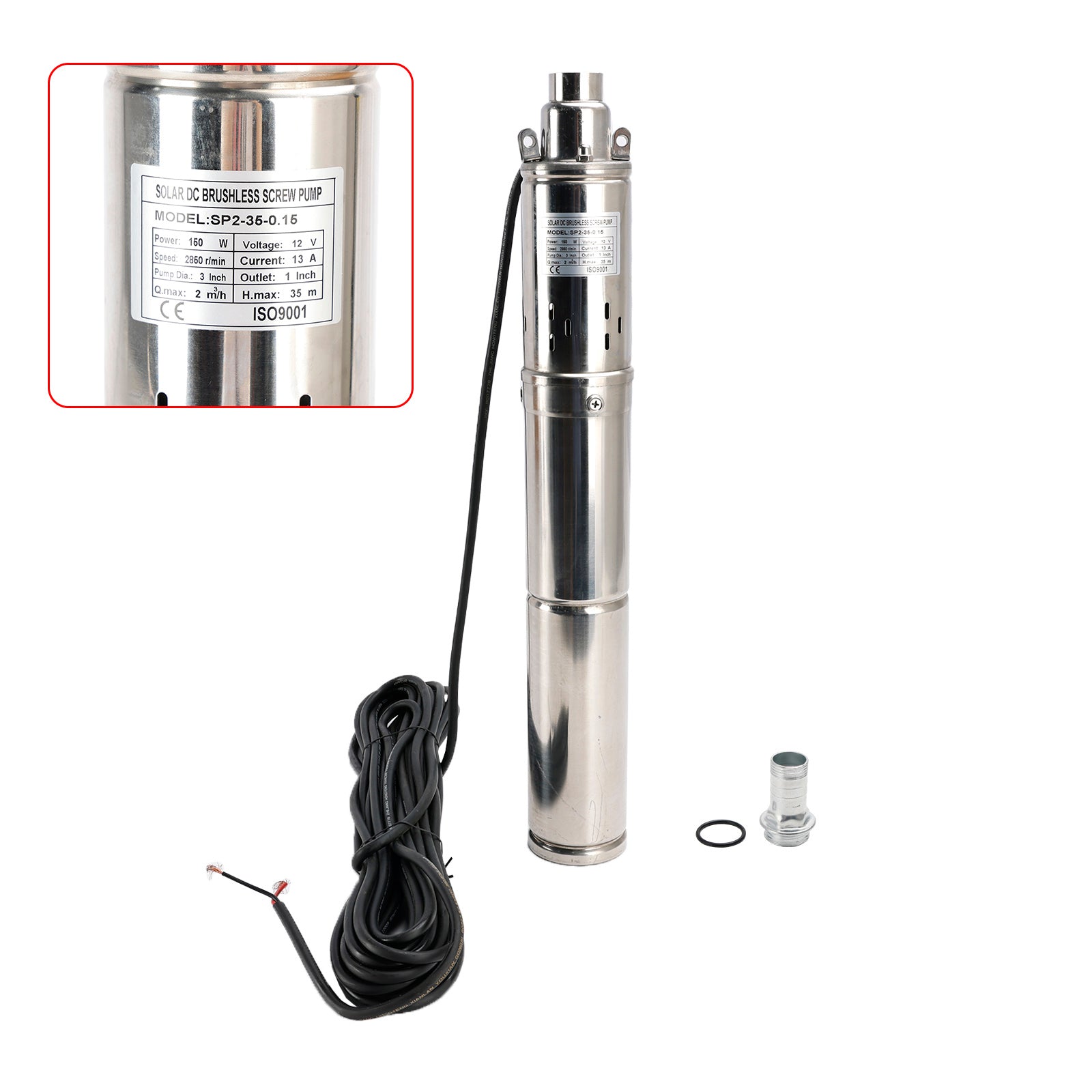 3" Bomba de agua sumergible solar para pozos profundos de 12 V y 150 W con MPPT integrado