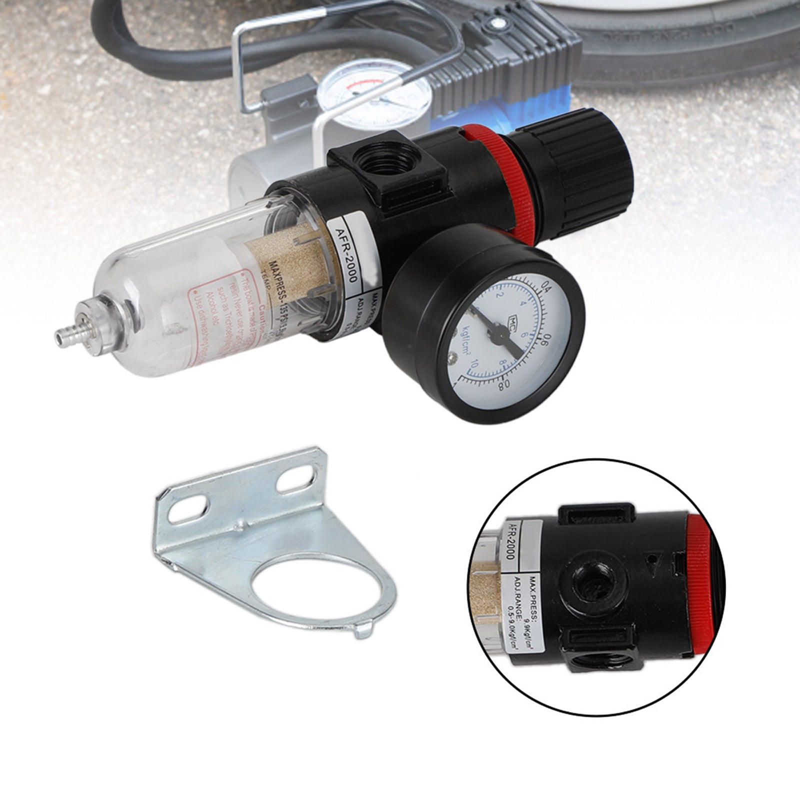 AFR-2000 1/4" Filtro de compressor de ar, separador de água, ferramentas de armadilha com regulador e medidor