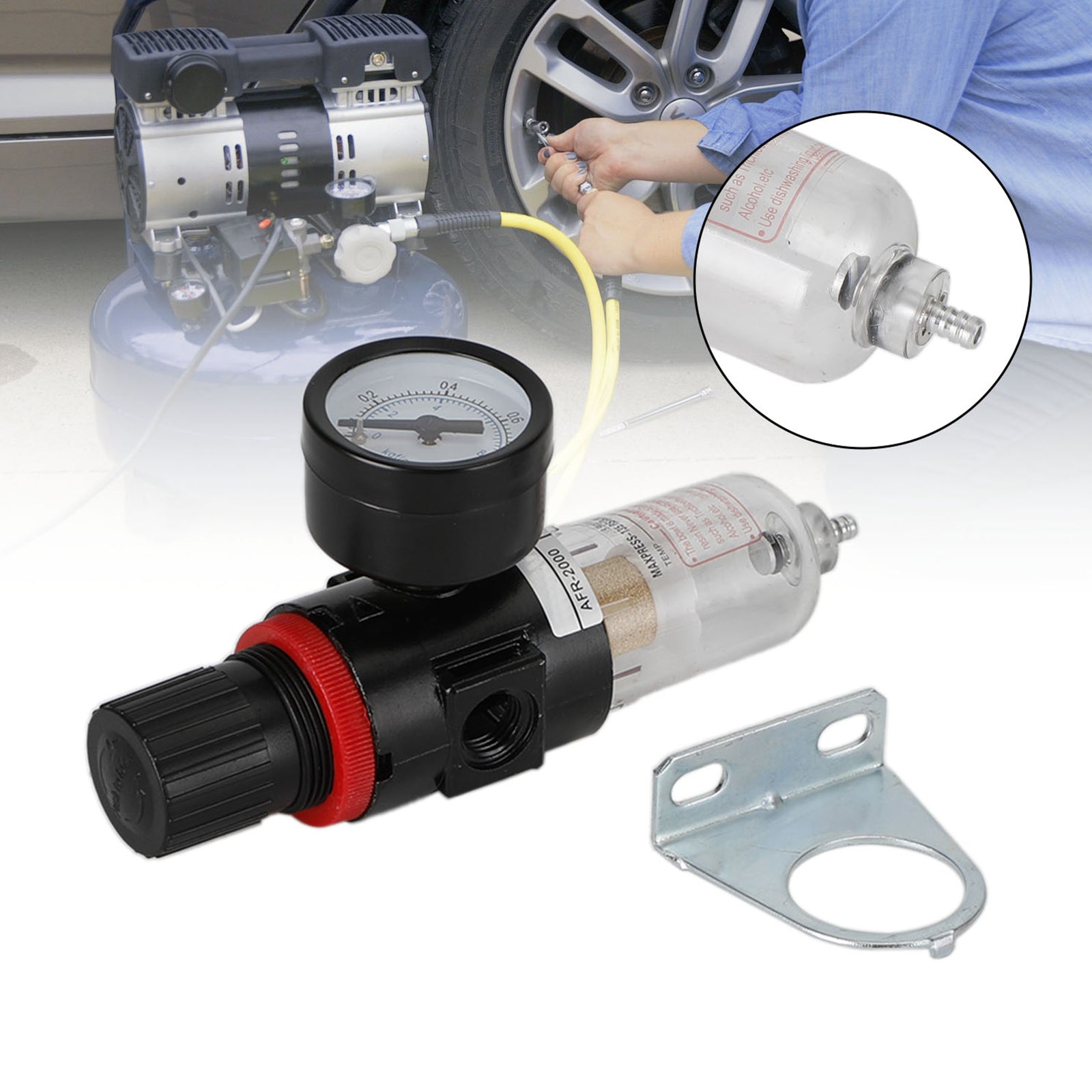 AFR-2000 1/4" Filtro de compressor de ar, separador de água, ferramentas de armadilha com regulador e medidor
