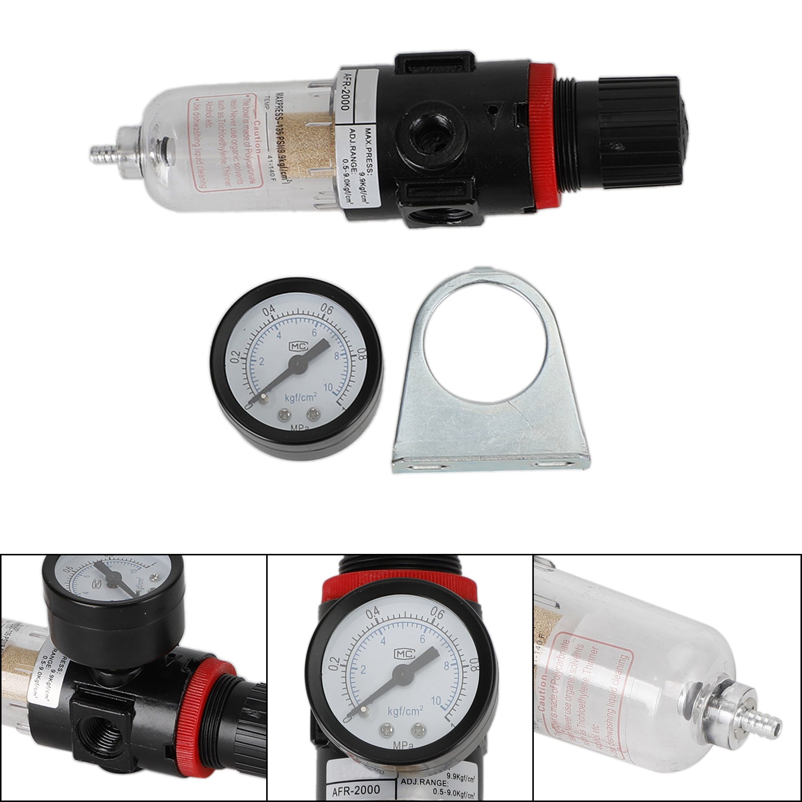 AFR-2000 1/4" Filtro de compressor de ar, separador de água, ferramentas de armadilha com regulador e medidor