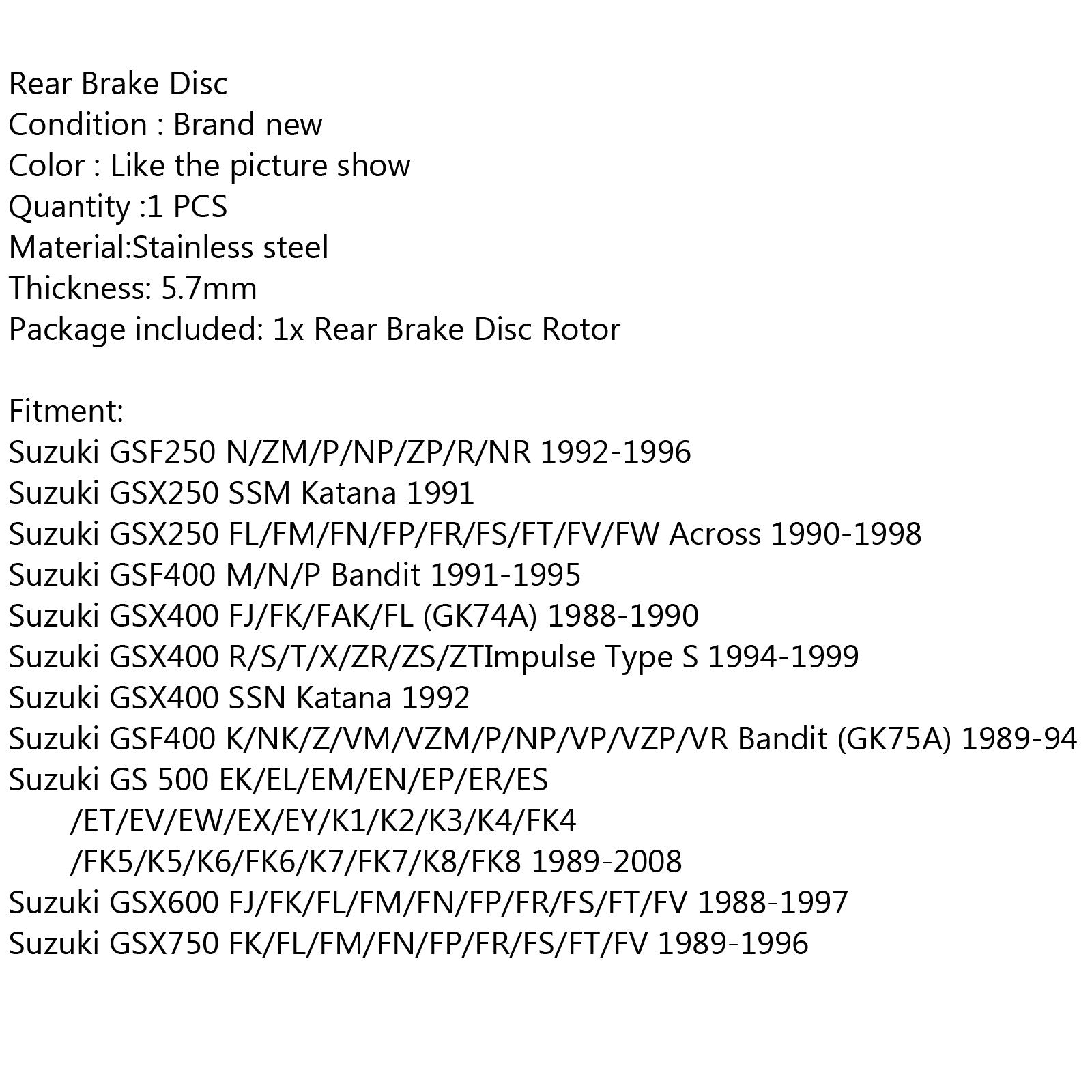 1988-1990 Suzuki GSX400 FJ/FK/FAK/FL (GK74A) Disque de frein arrière