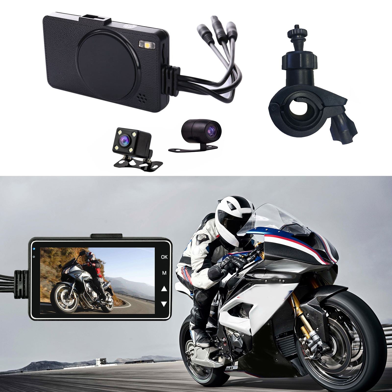 3" 140°C Vattentät Dubbel Actionkamera Videoinspelare DVR för Motorcykel IP68 Generisk
