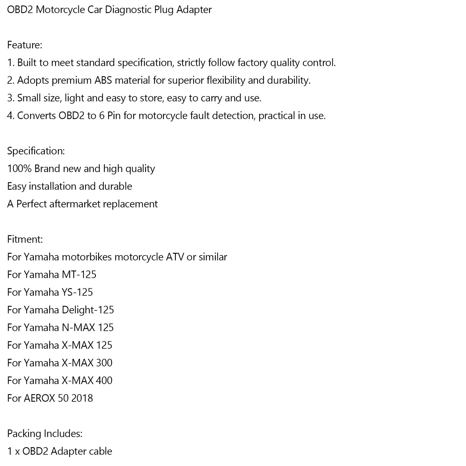 3-pins 4-pins 2in1 OBD2 diagnostische adapterconnector voor Yamaha-motorfiets
