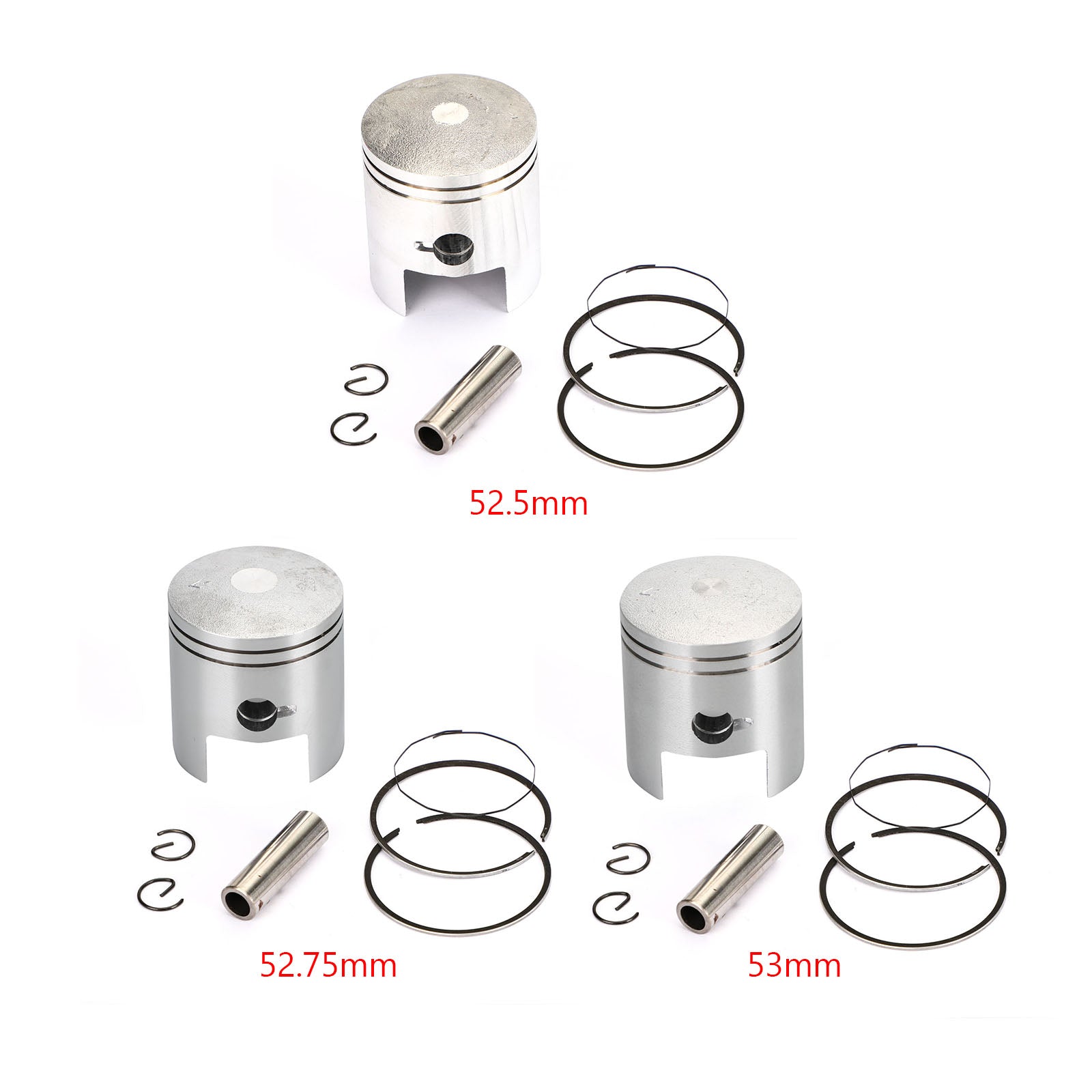 Kit piston & Jeu de segments compatible avec Suzuki AH AG 100 Address V100 91 - 00 STD (52,50 mm) 0,25 mm (52,75 mm) 0,50 mm (53 mm) Alésage générique