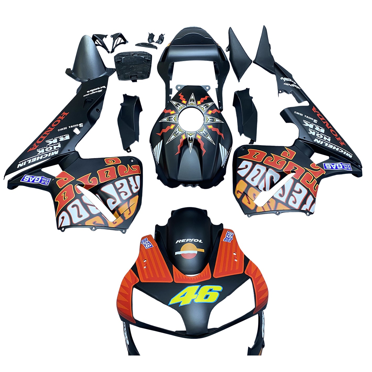 2003-2004 Honda CBR 600 RR Čierna matná matná valentino Rossi Moto Racing Fairings Generic