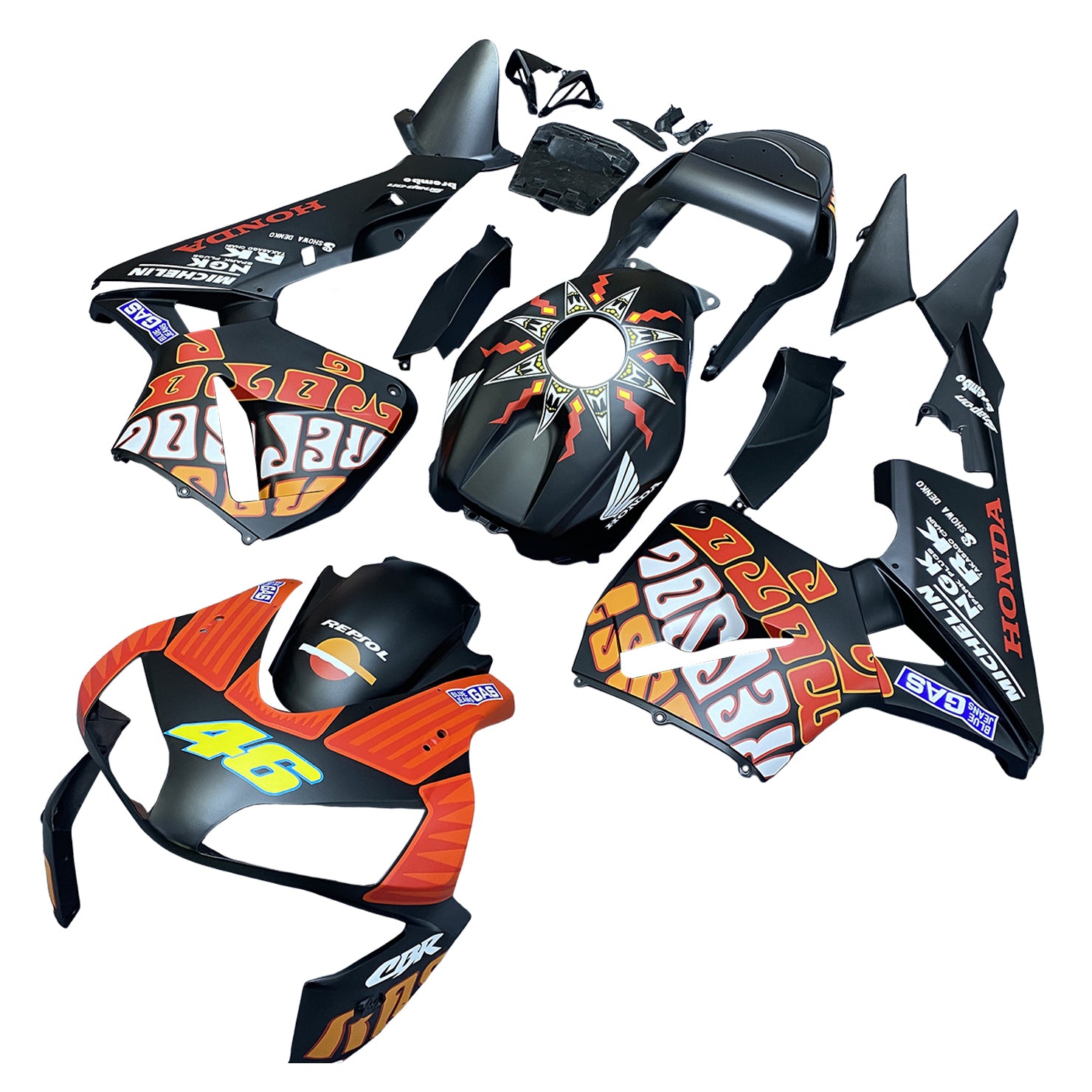 2003-2004 Honda CBR 600 RR Čierna matná matná valentino Rossi Moto Racing Fairings Generic
