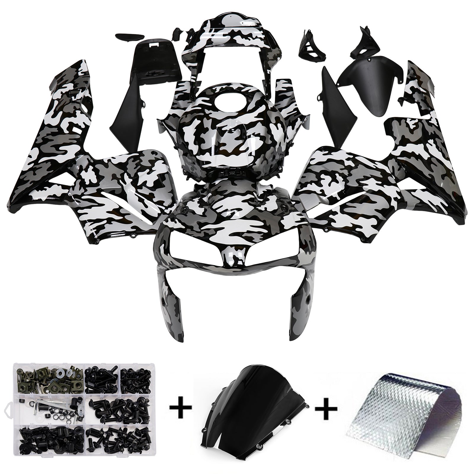 2003-2004 Honda CBR 600 RR Black White Silver Camouflage Racing Fairings Generic