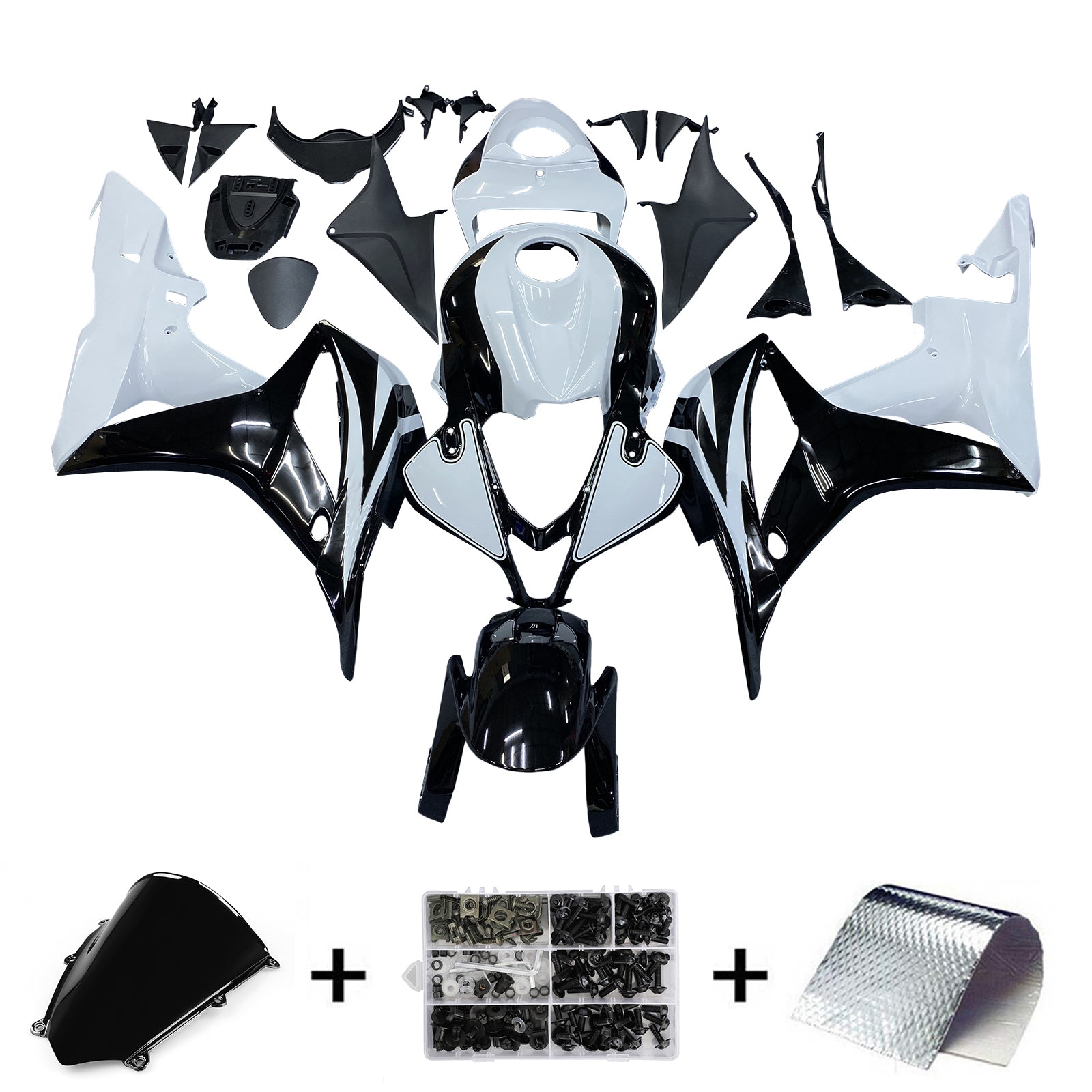 2007-2008 Honda CBR 600 RR Noir & Blanc CBR Racing Carénages Générique