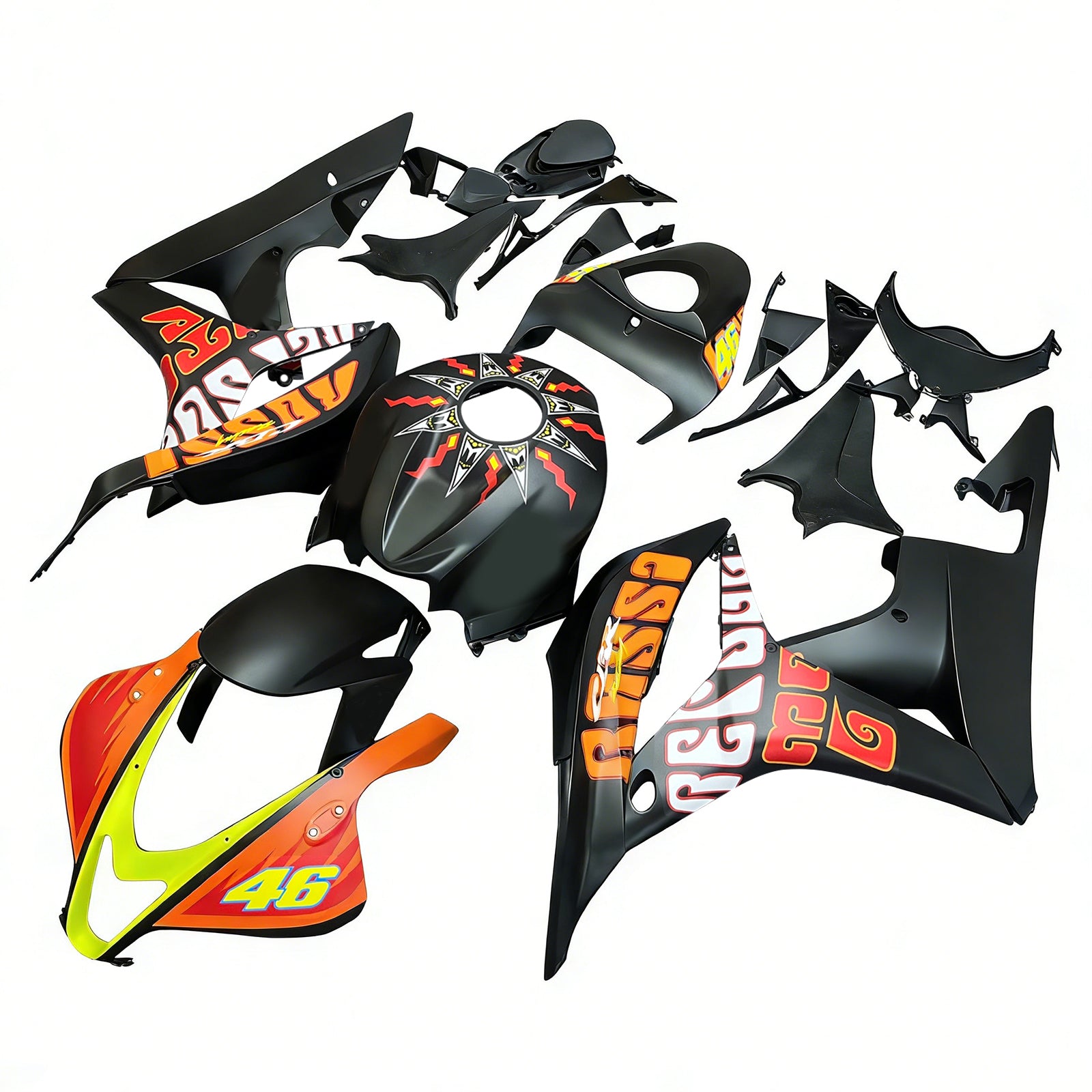 2007-2008 Honda CBR 600 RR zwart Valentino Rossi Racing stroomlijnkappen algemeen