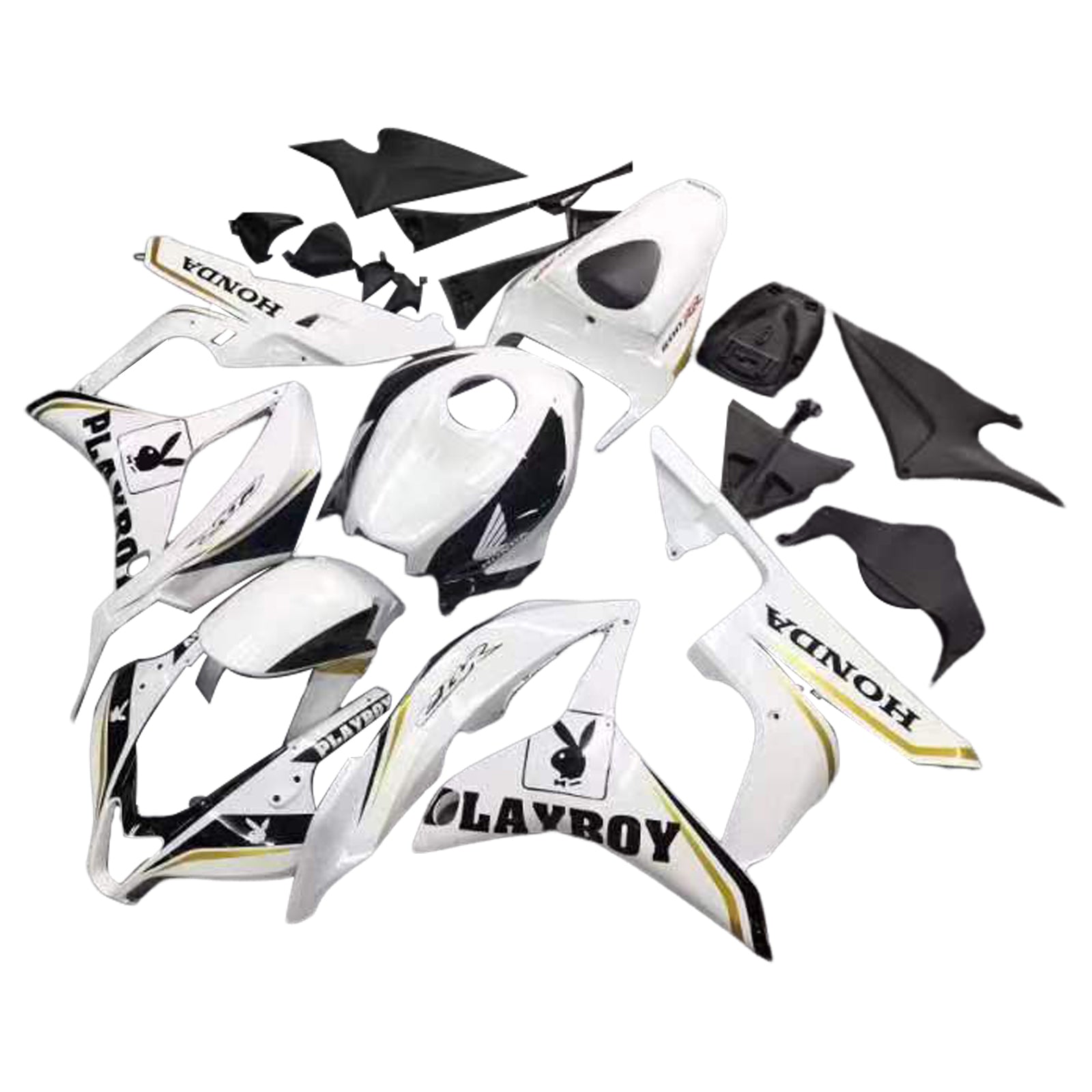 Honda CBR 600 RR Blanche 2007-2008 & Carénages Playboy Racing noirs génériques